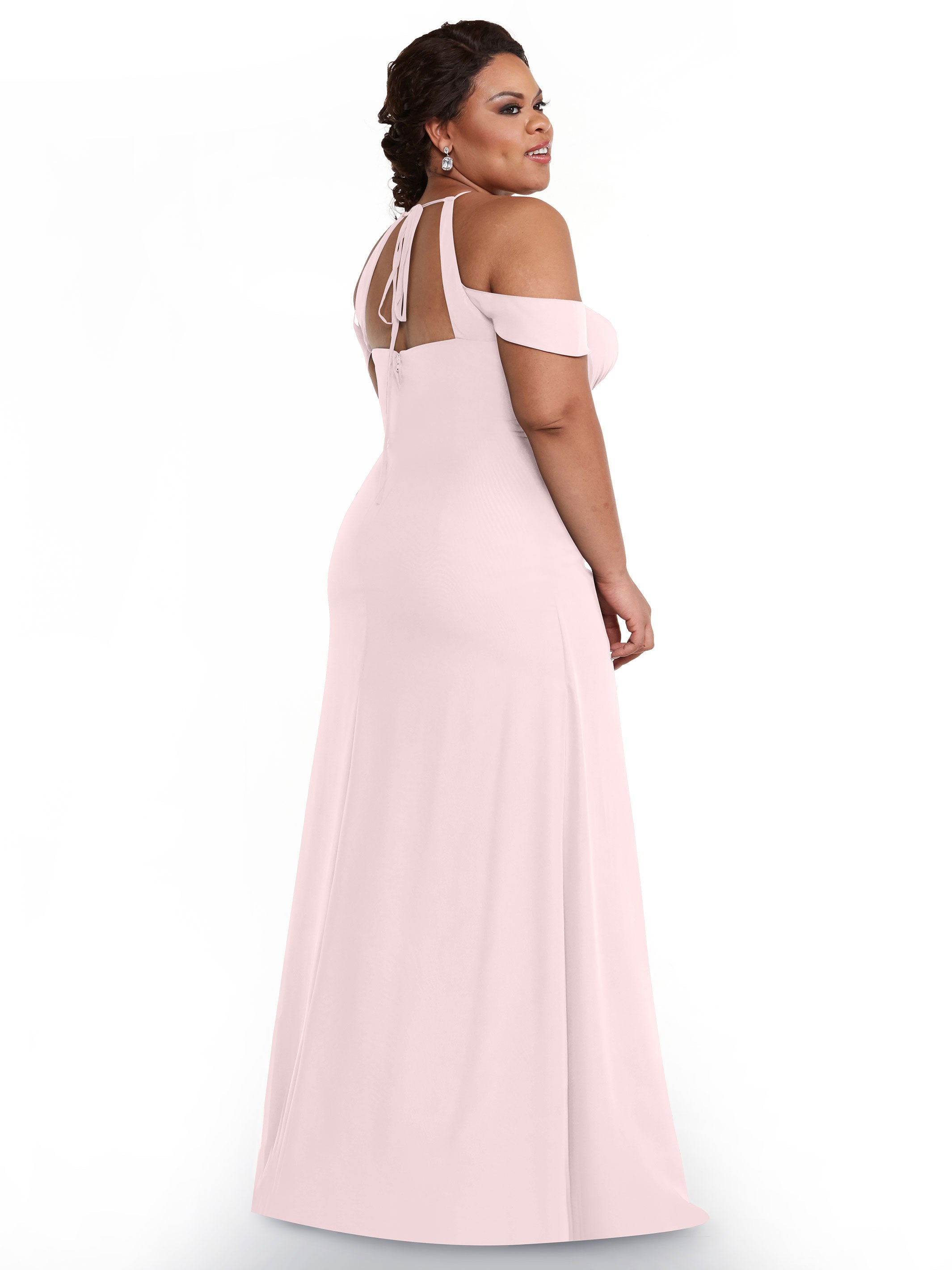 Elegant Off-The-Shoulder Chiffon Bridesmaid Dress with Halter Neckline - Perfect for Weddings, Formal Events & Special Occasions