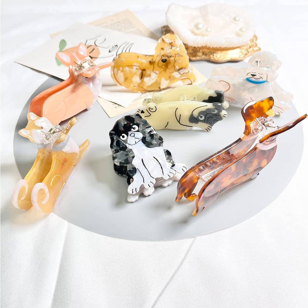 Cute Corgi Dog Hair Clips for Women & Girls - Small Acetate Claw Clips for Fine Hair - Perfect for School, Work, Parties & Everyday Styling