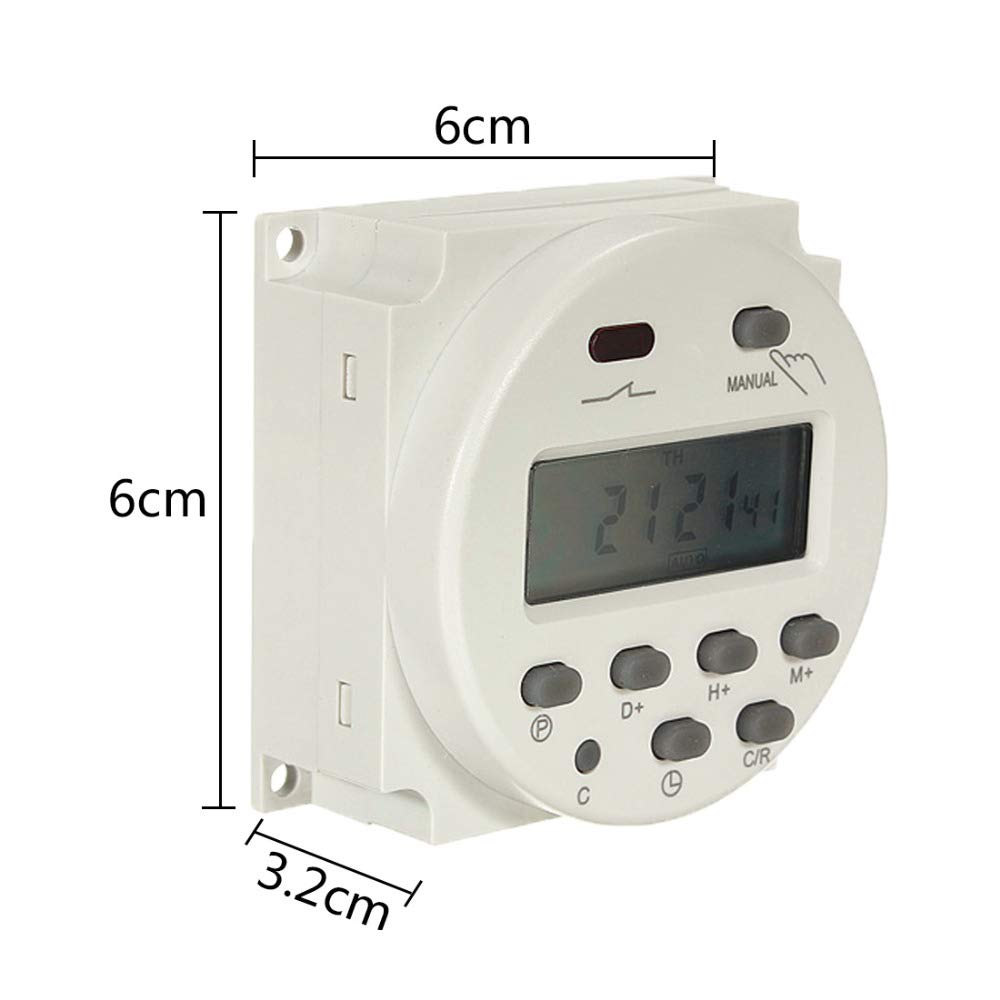 12V DC Programmable Timer Switch with LCD Display - Digital Electronic Time Relay for Indoor Use (White, 1-Pack) - Perfect for Home Automation, Lighting Control, and Appliance Scheduling
