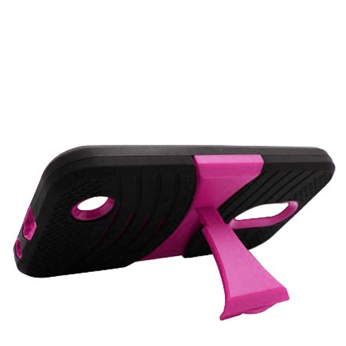 LG Rebel 3 LTE TracFone Case Rugged Heavy Duty Armor Cover with Stand (L157BL GSM/L158VL CDMA) - Armor Black Skin & Pink Stand for Outdoor Work & Daily Protection