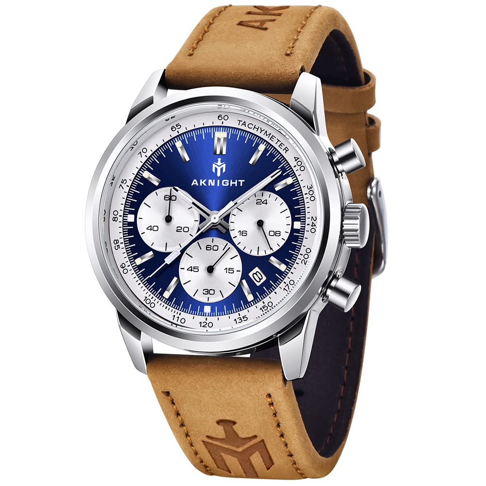 BENYAR AKNIGHT 45mm Men's Waterproof Analog Quartz Chronograph Watch - Big Face, Calendar & Luminous Hands - Business, Work, Sport & Casual Fashion Watch for Men | Perfect for Office, Outdoor Activities & Daily Wear