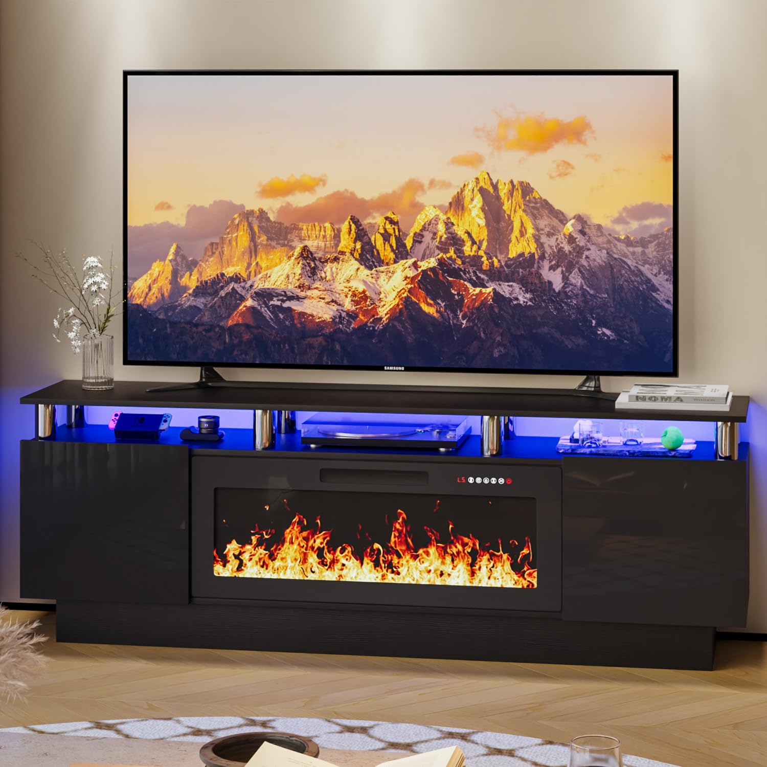 LEMBERI 70 Inch Modern Fireplace TV Stand for 80 Inch TVs with 36