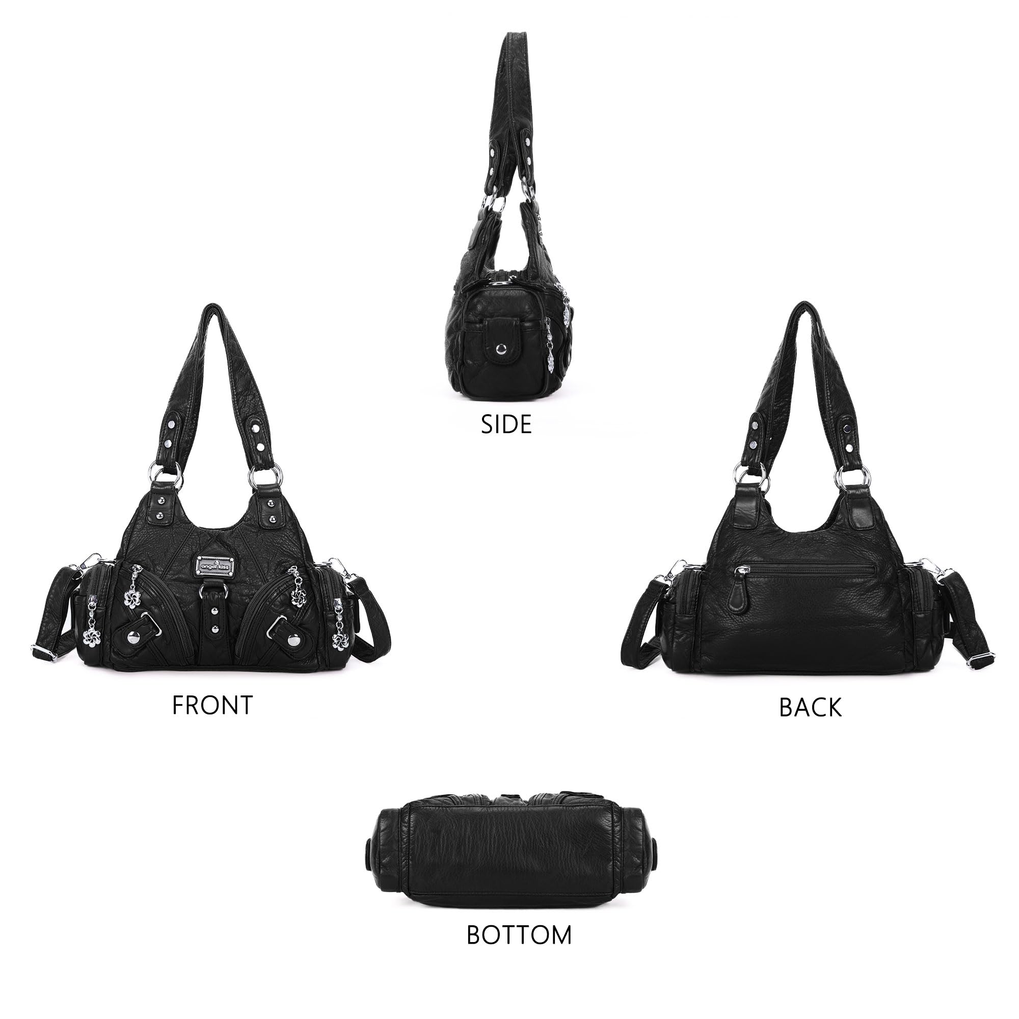 Angel Kiss Women's Small Hobo Shoulder Bag - Genuine Leather Multi-Pocket Tote with Zipper | Perfect for Work, Travel & Everyday Use