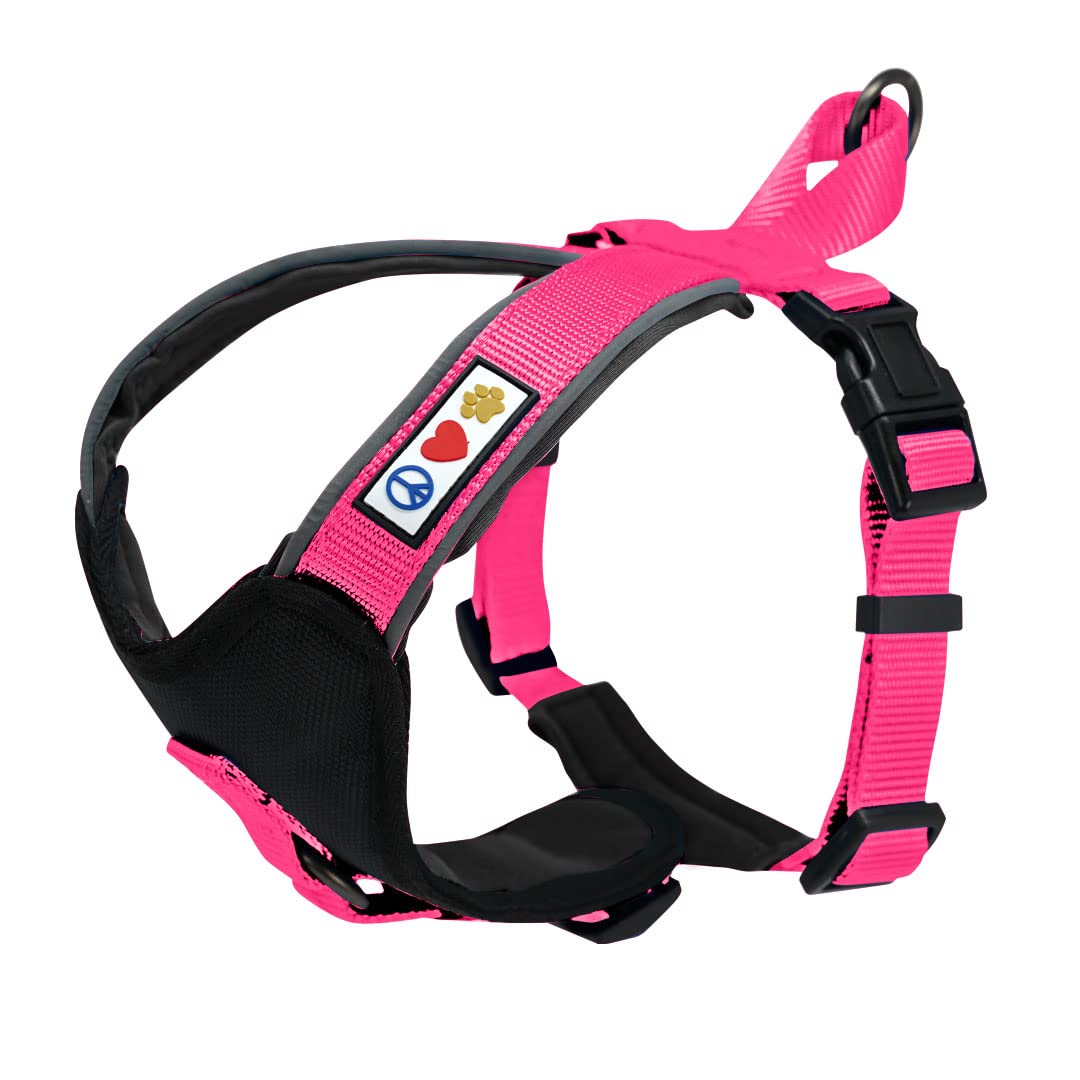 Pawtitas Reflective Padded Dog Harness - Comfortable & Adjustable Pet Vest for Walking, Running & Night Safety - Medium Size Pink Dog Harness for Small to Medium Dogs - Perfect for Outdoor Adventures & Daily Walks