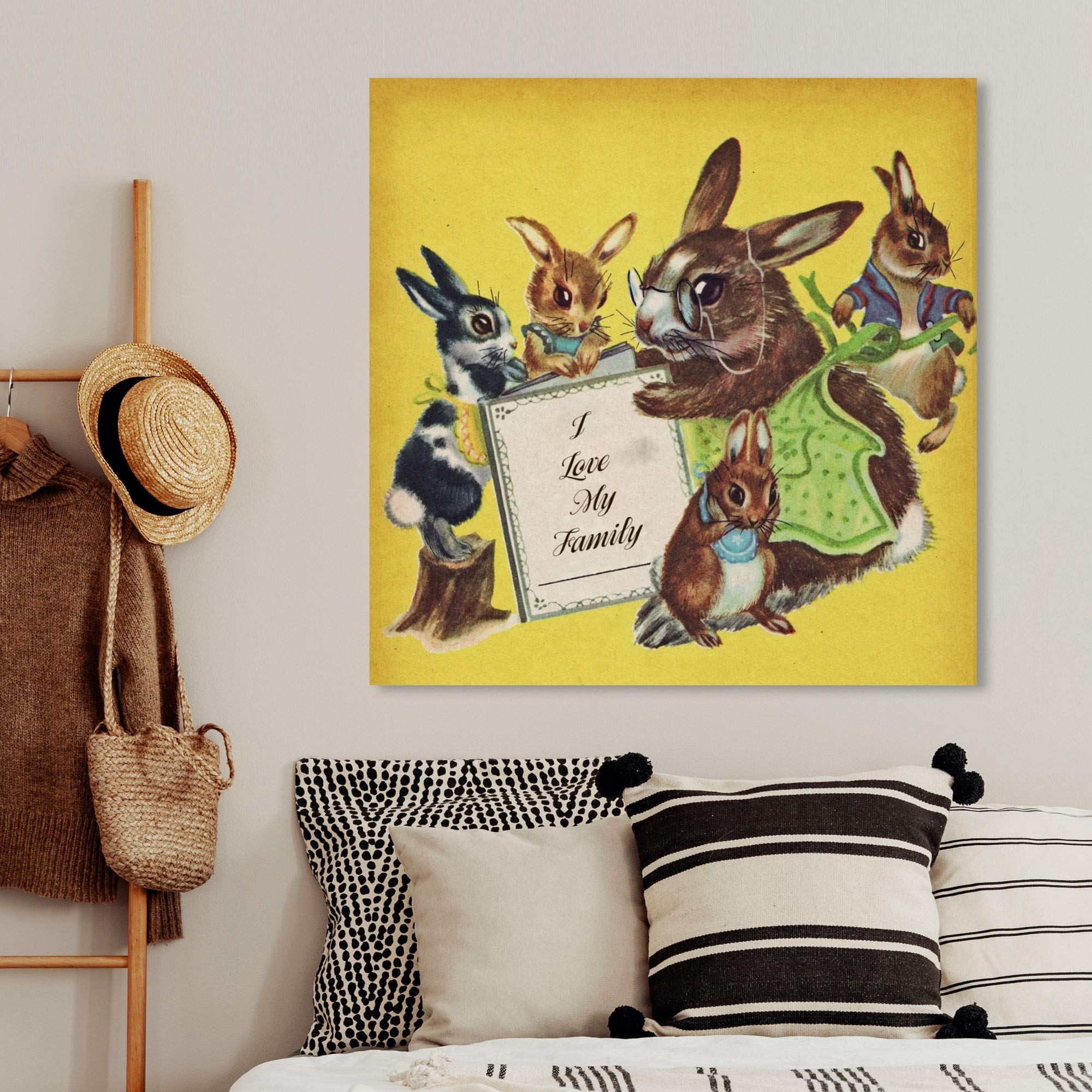 Oliver Gal Artist Co. Kids Wall Art Canvas Prints - 'I Love My Family' Animal Themed Nursery Decor, 30x30 Inches, Brown & Yellow - Perfect for Children's Bedroom, Playroom & Nursery Decorations