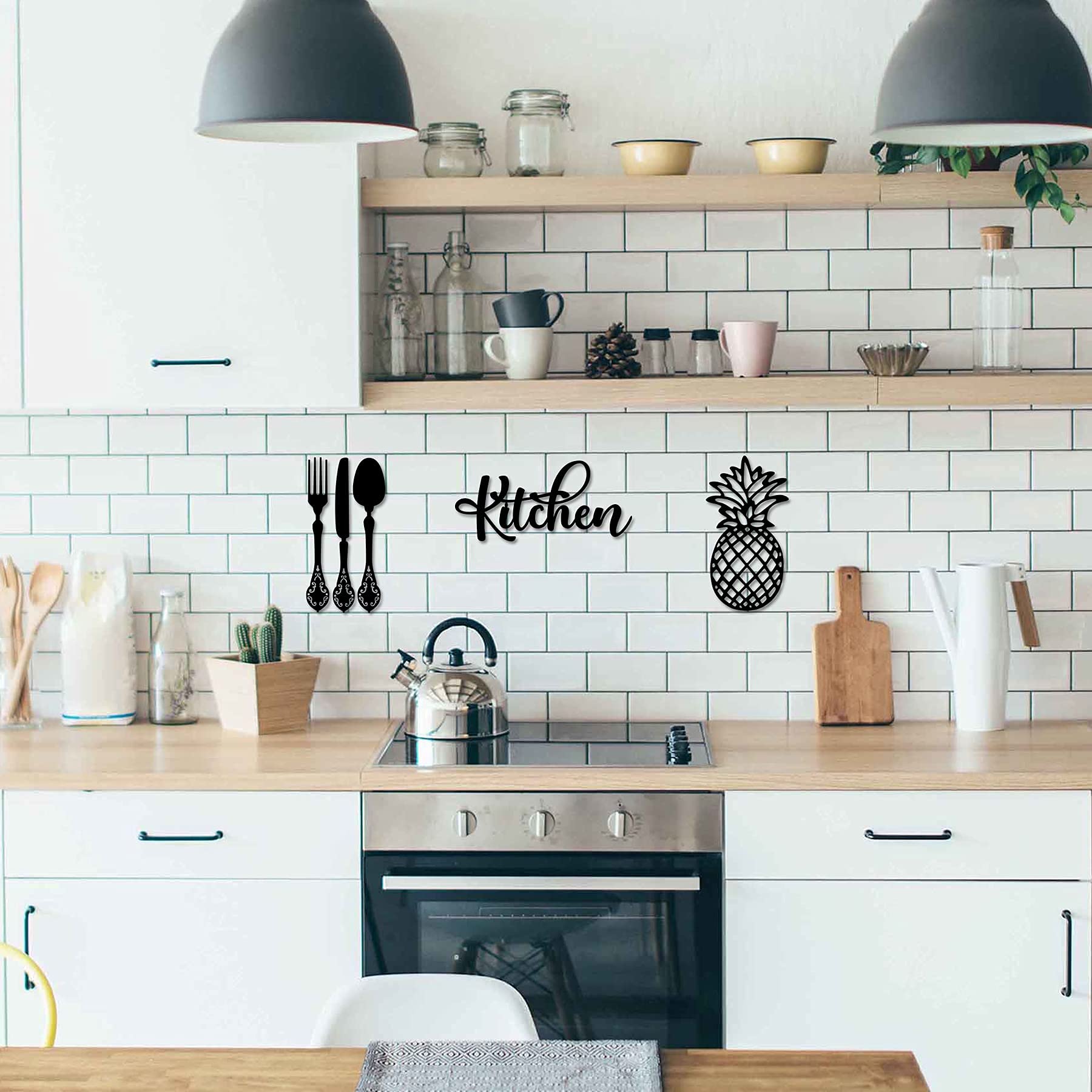 4eN Modern Wooden Kitchen Wall Decor Set - 5 Piece MDF Cutlery Sign for Dining Room, Kitchen, Cafe & Farmhouse | Rustic Home Accessories for Wall Decoration & Interior Design