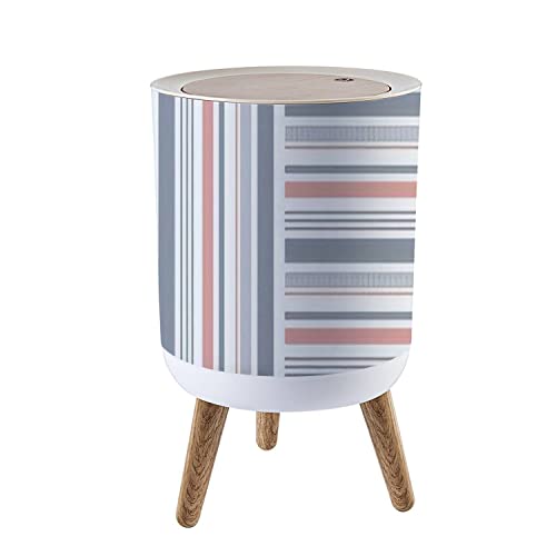 Small Trash Can with Lid - 7L/1.8 Gallon Textile Wastebasket in Blue, Red & White Herringbone Pattern - Round Press Cover Garbage Bin for Bathroom, Kitchen, Office & Bedroom | Space-Saving Home & Office Organization Solution