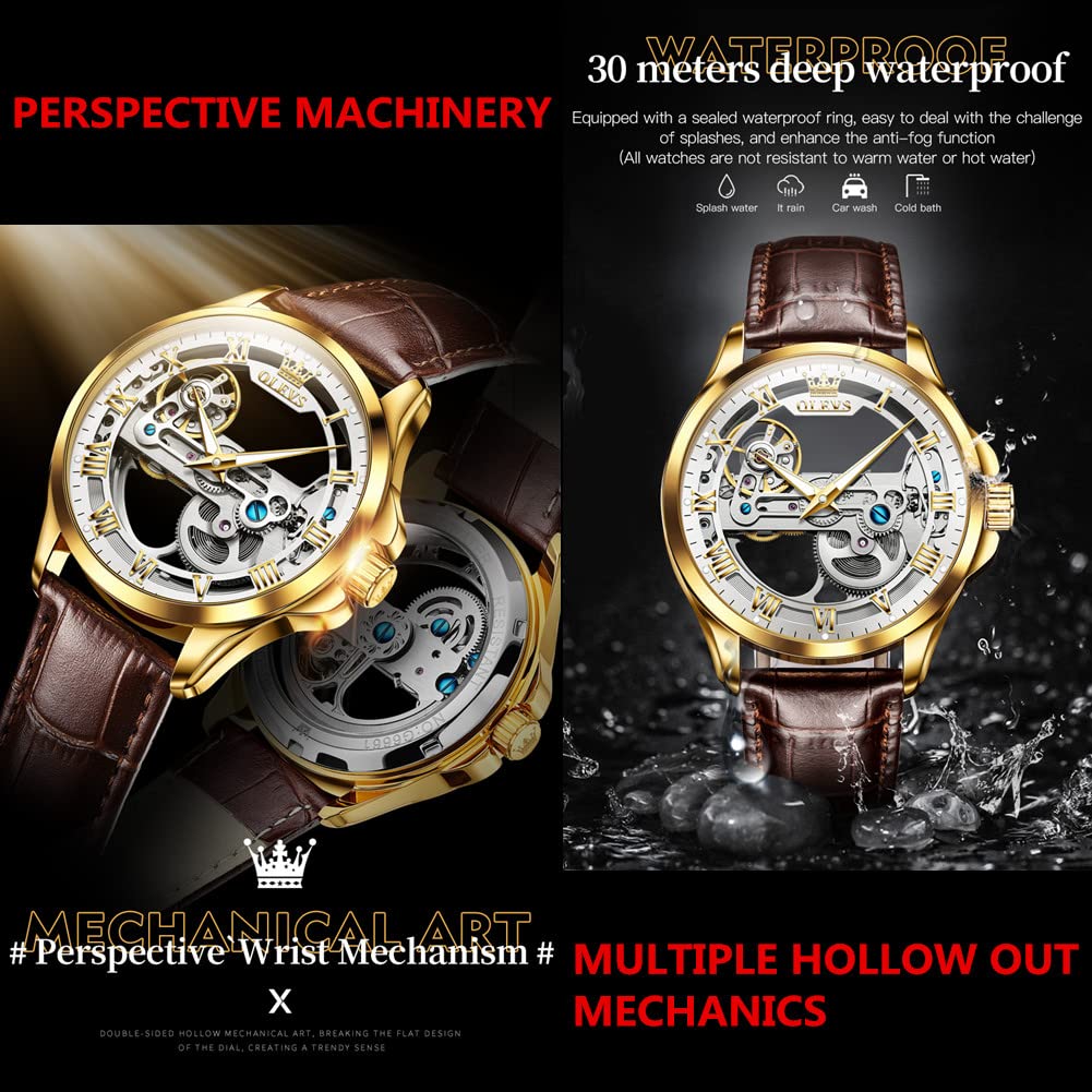 OLEVS Men's Automatic Self-Winding Leather Watch - Fashionable Luxury Timepiece for Young Men | Perfect for Business, Casual & Formal Occasions