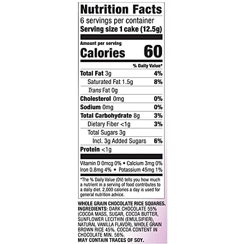 Organic Chocolate Covered Rice Cakes Squares - Whole Grain, Dairy Free, Gluten Free, Kosher Certified, Low Calorie Healthy Snacks (2.6oz, Pack of 3) - Perfect for Office, School & On-The-Go Energy Boost