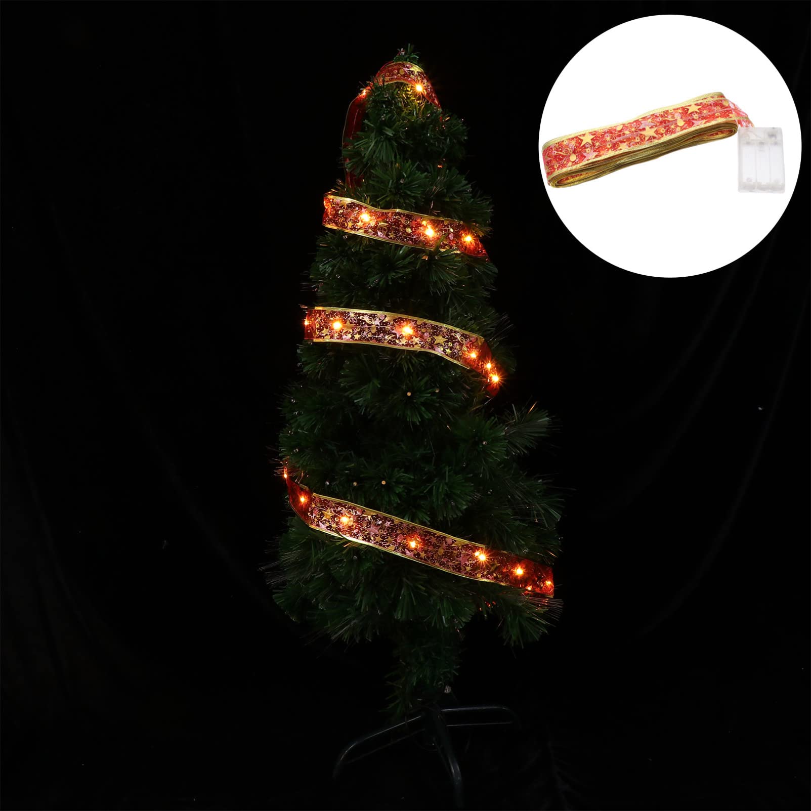 Toyvian LED Christmas Tree Ribbon Garland with Lights - Red Holiday Decoration for Xmas Tree, Fireplace, Mantel & Indoor/Outdoor Decor