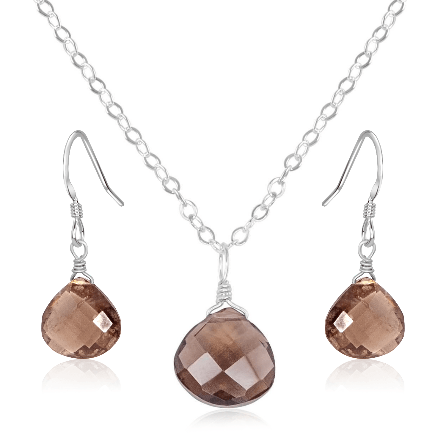 Elegant Smoky Quartz Teardrop Earrings and Necklace Set for Women - Perfect for Weddings, Parties & Everyday Wear