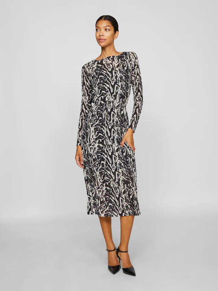 Nala Boat Neck Midi Dress - Elegant Black Beauty & Nala Birch Print Flowy Summer Dress for Women | Perfect for Beach Vacations, Date Nights & Casual Outings