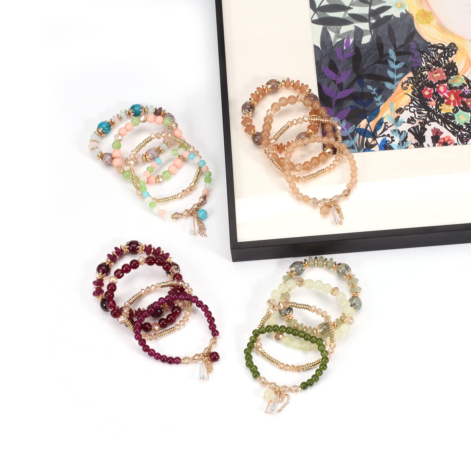Bohemian Stackable Stretch Bracelets for Women & Girls - Colorful Beaded Charm Handmade Jewelry Set - Perfect for Layering, Gifts & Boho Fashion Accessories