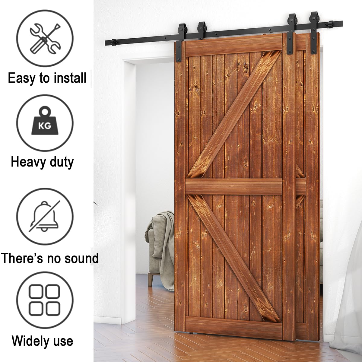 AONAYIOA 6FT Bypass Sliding Barn Door Hardware Kit - Double Wooden Doors Single Track System for 70