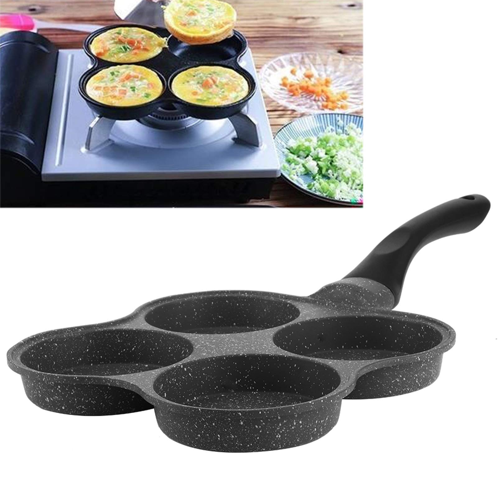 Non-Stick Ceramic 4-Hole Egg Frying Pan - Removable Handle Pancake & Omelet Maker for Electric Stove - Perfect for Breakfast, Burgers, and Quick Meals