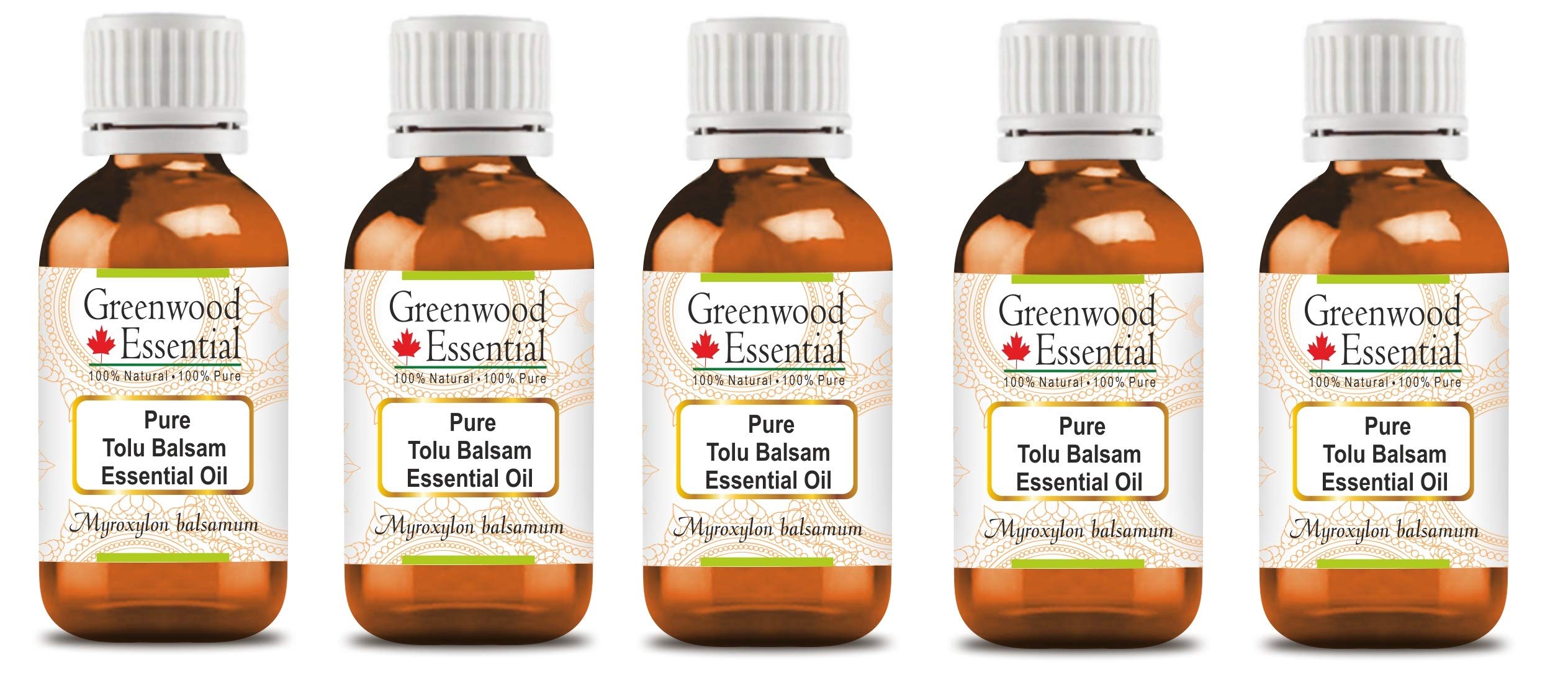 Pure Tolu Balsam Essential Oil (Myroxylon balsamum) - Steam Distilled, 100% Natural, 5-Pack (100ml x 5, 16.9 oz Total) - Aromatherapy, Soapmaking, Perfumery & DIY Skincare