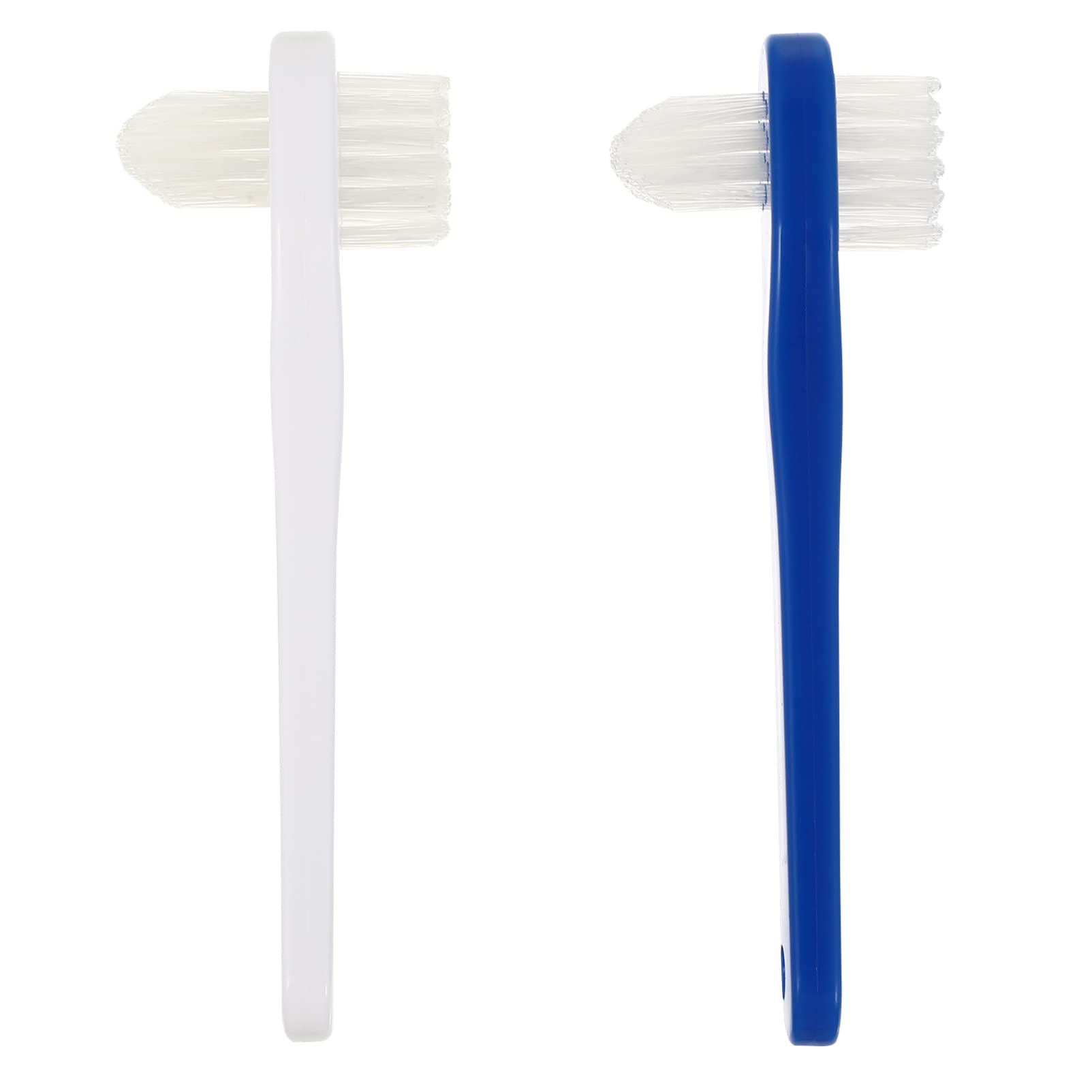 Dual Head Toothbrush Cleaner - 2 Pack Hard Bristle Toothbrush for Deep Cleaning, False Teeth & Dentures (White & Blue) - Perfect for Travel, Home & Dental Care