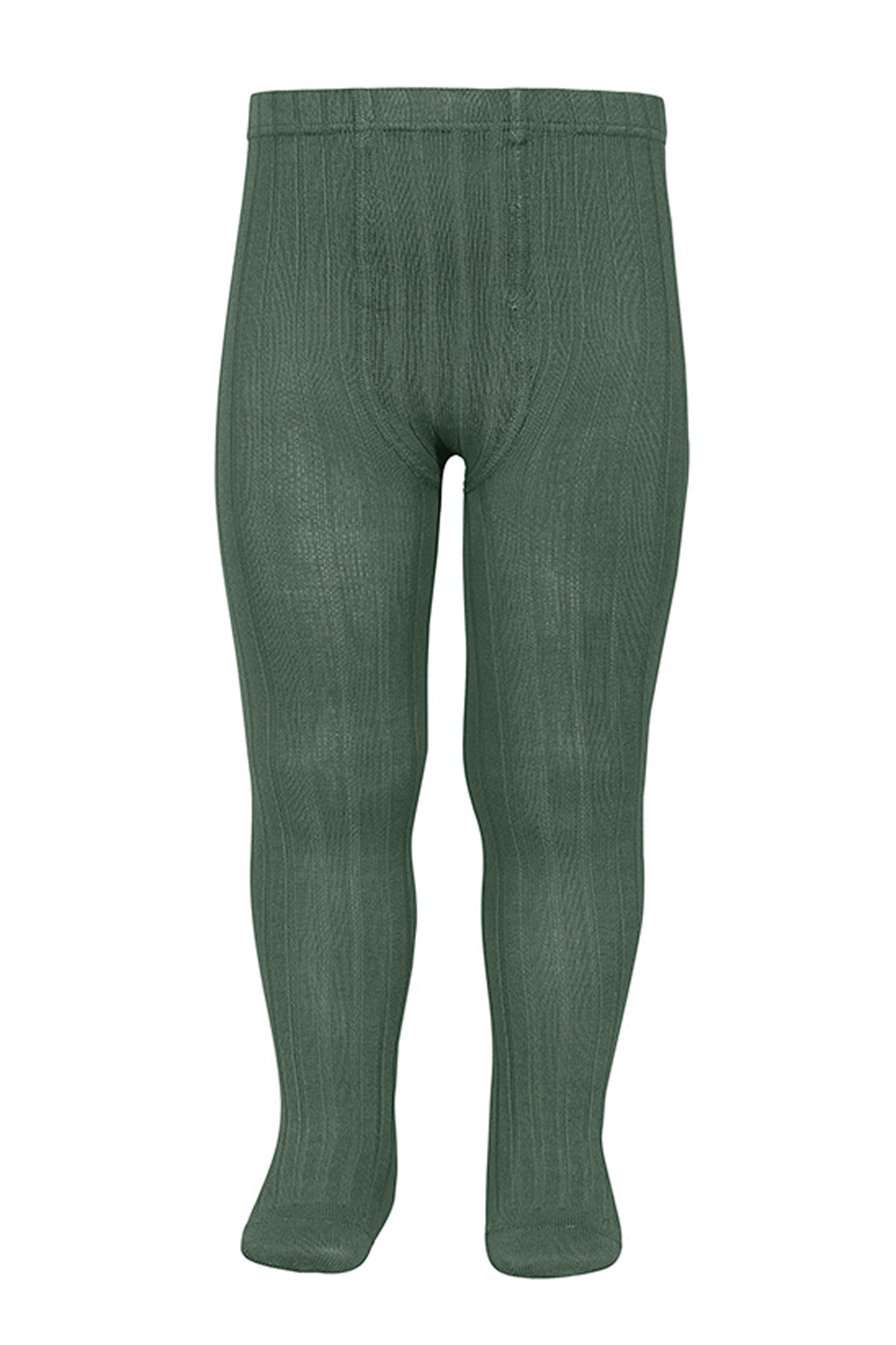 Stylish Moss Green Ribbed Tights for Women - Comfortable & Stretchy Leggings for Yoga, Workout, and Everyday Wear