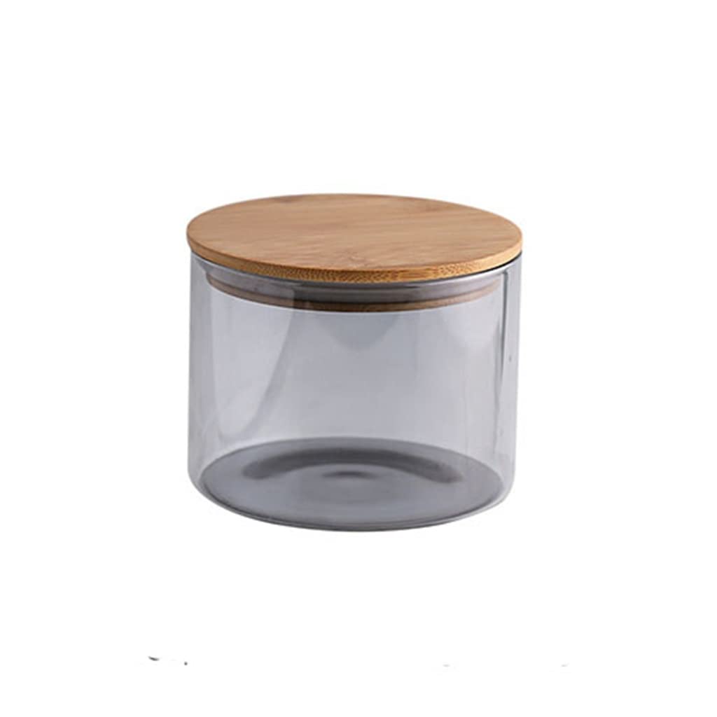 EYHLKM Airtight Glass Storage Jar with Wooden Lid - 580ml Grey Kitchen Container for Tea, Coffee, Spices & Dry Food | Perfect for Pantry Organization & Home Decor