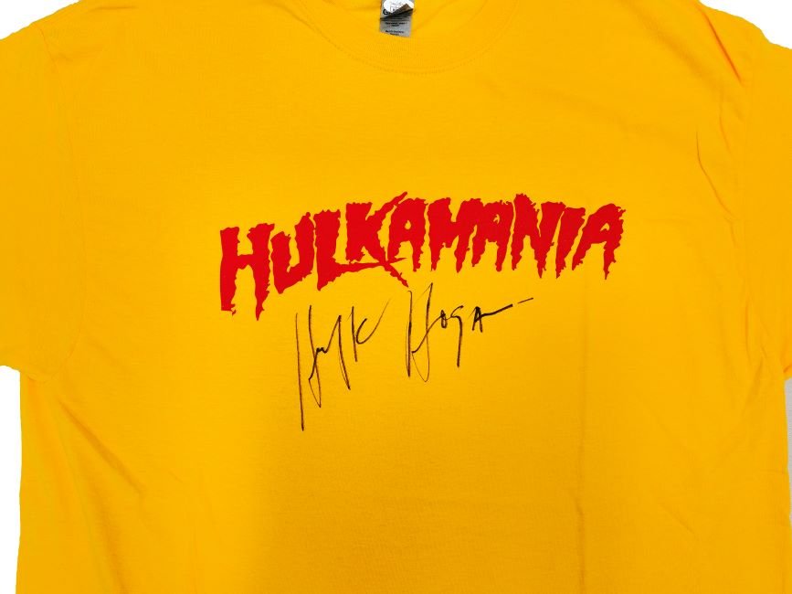 Authentic Hulk Hogan Signed WWE Hulkamania Yellow T-Shirt with JSA ITP Certificate - Perfect for Wrestling Fans, Collectors & Memorabilia Displays