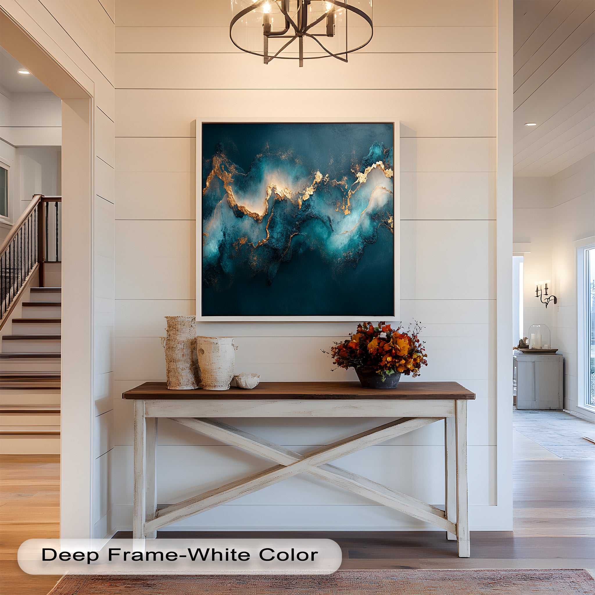 Abstract Blue and Gold Swirls Oil Painting - Modern Luxury Wall Art for Living Room, Bedroom & Office Decor