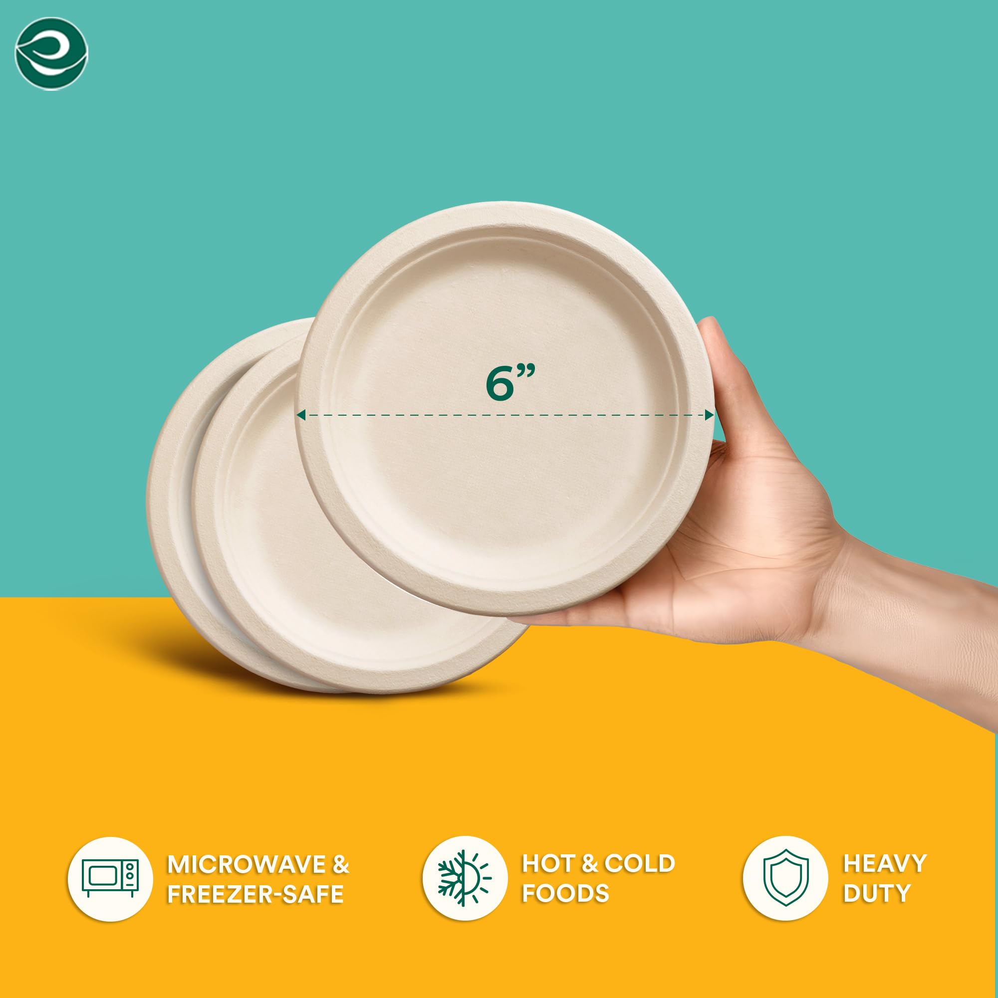 ECO SOUL 6 Inch 100-Pack Biodegradable Sugarcane Plates | Eco-Friendly Disposable Bagasse Dinnerware for Parties, Weddings & Events | Round Beige Plates (15 cm) | Perfect for Snacks, Desserts & Catering