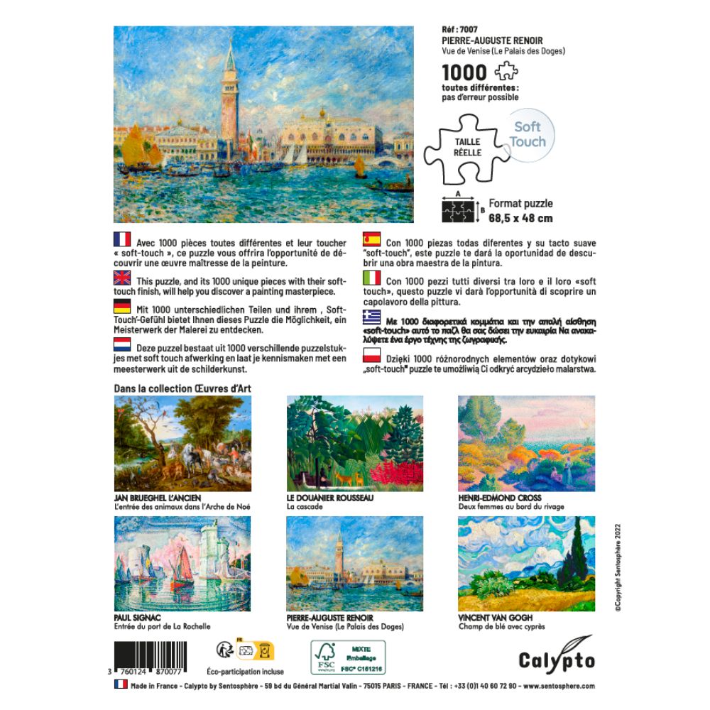 1000 Piece Jigsaw Puzzle - Venice, The Doge's Palace by Pierre Auguste Renoir | Calypto Art Puzzle for Adults | Home Decor & Relaxation Activity