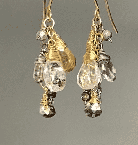 Elegant Crystal Quartz & Gold Mixed Metal Dangle Earrings for Women | Hypoallergenic Fashion Jewelry | Perfect for Parties, Weddings & Evening Events