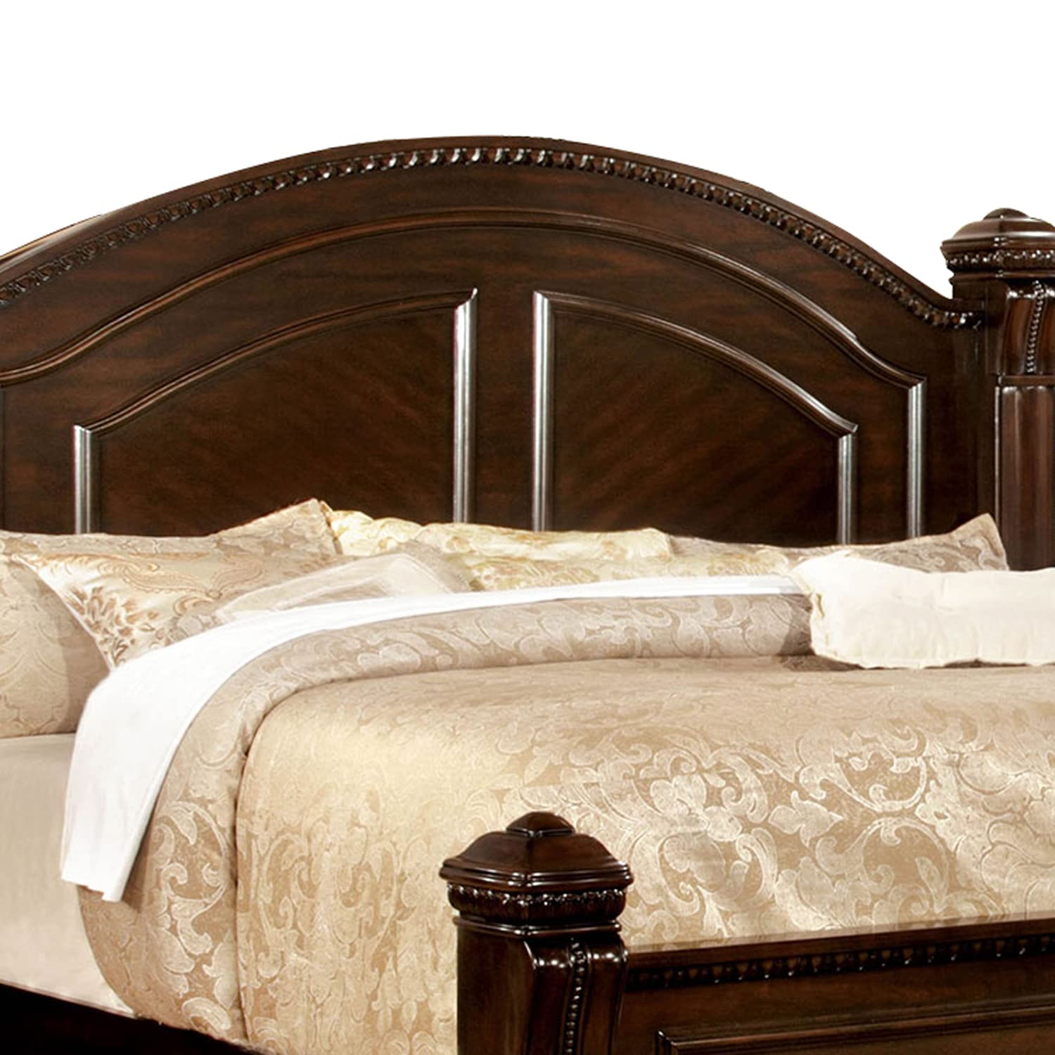 Benjara Solid Wood Queen Size Bed Frame with Carved Headboard - Brown Finish - Elegant Bedroom Furniture for Master Suite or Guest Room