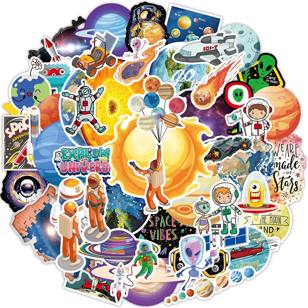 65 Pcs Space Stickers for Kids & Adults - Waterproof Vinyl Astronaut, Planet & Solar System Stickers for Laptop, Water Bottle, Skateboard - Perfect for School, DIY Projects & Space-Themed Decor