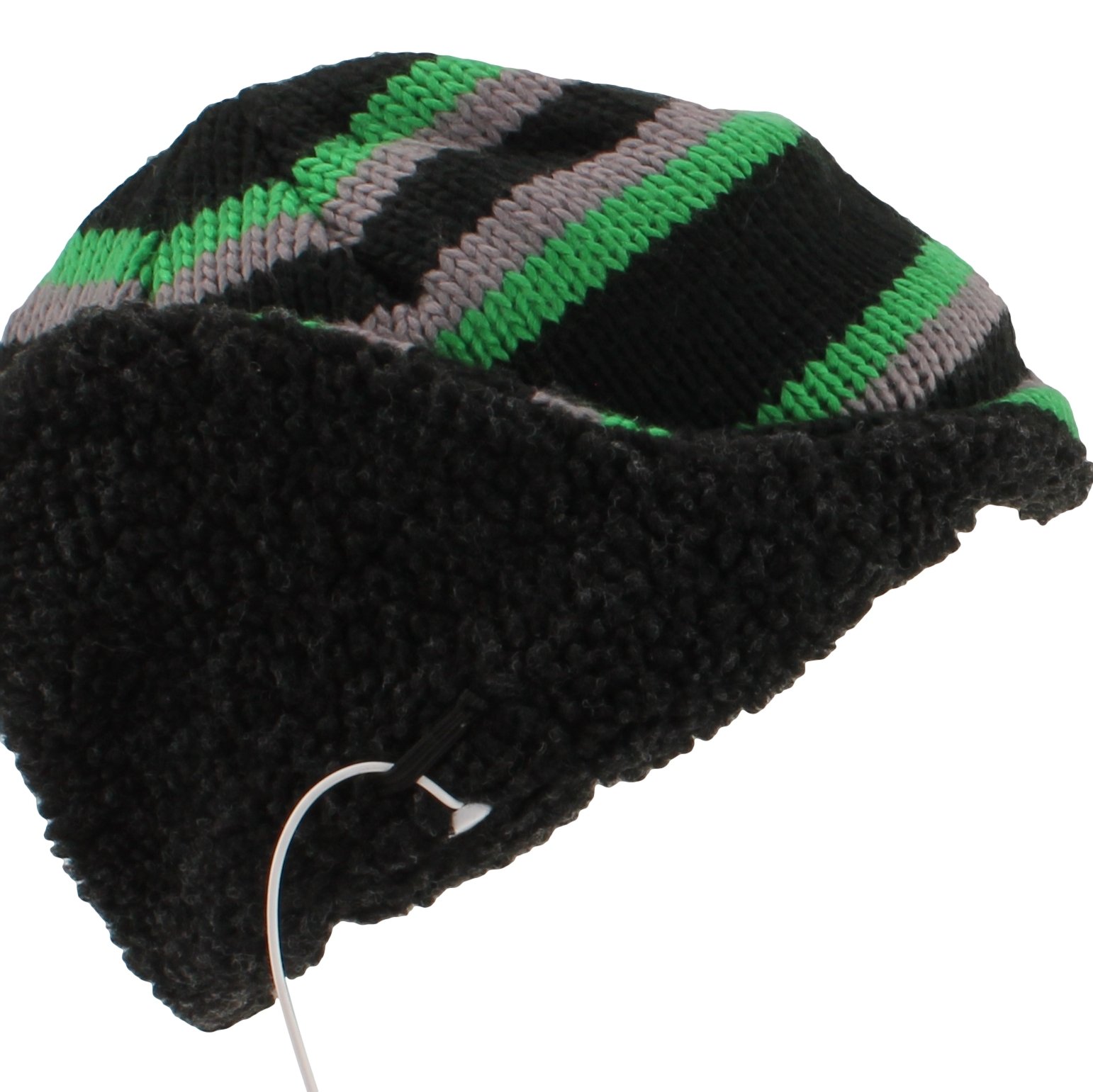 Winter Beanie with Built-in Headphones - Green Peruvian Knit Style One Size Fits All - Perfect for Skiing, Jogging & Cold Weather Activities