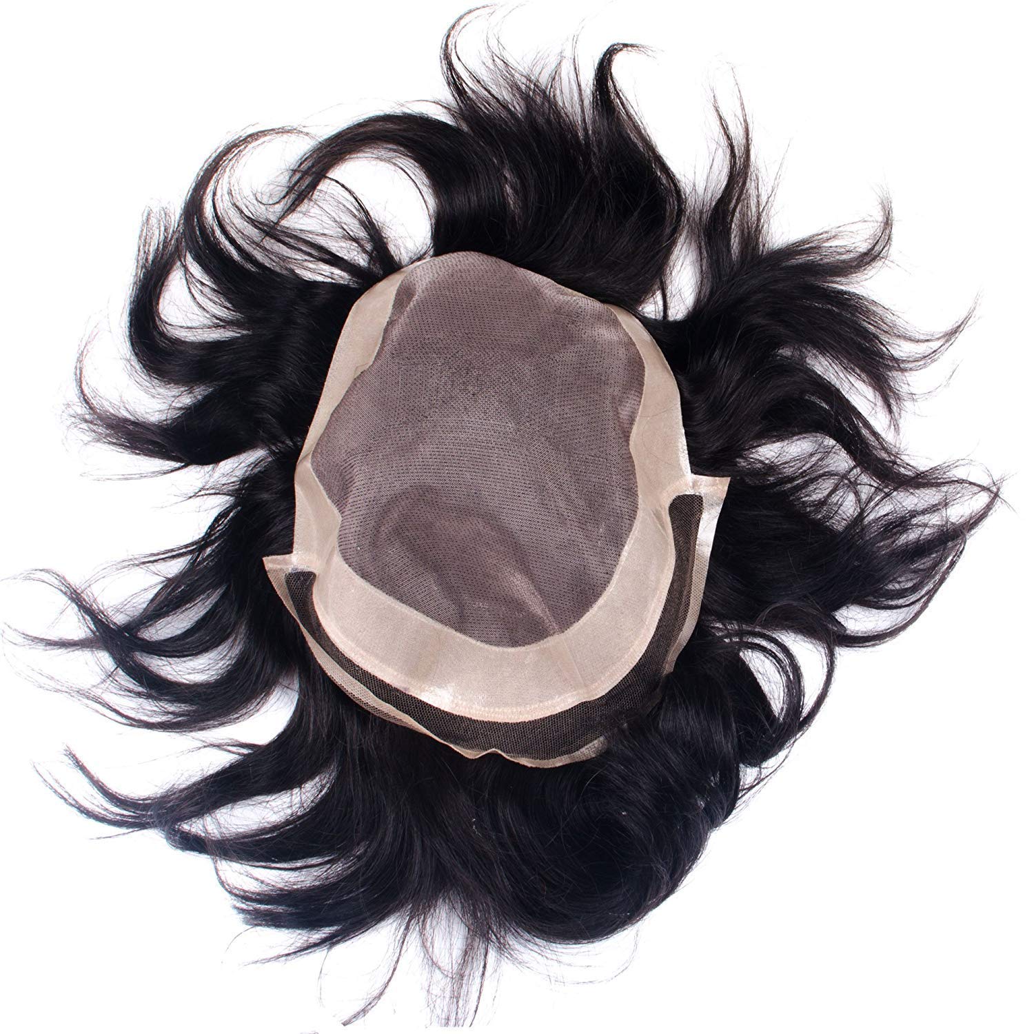 Natural Black Brown Glan Front Lace Human Hair Wig for Men - Full Head Patch with Small Tape, 4 Clips & Hair Fall Comb (10/8) - Perfect for Daily Wear, Cosplay & Hair Loss Solutions