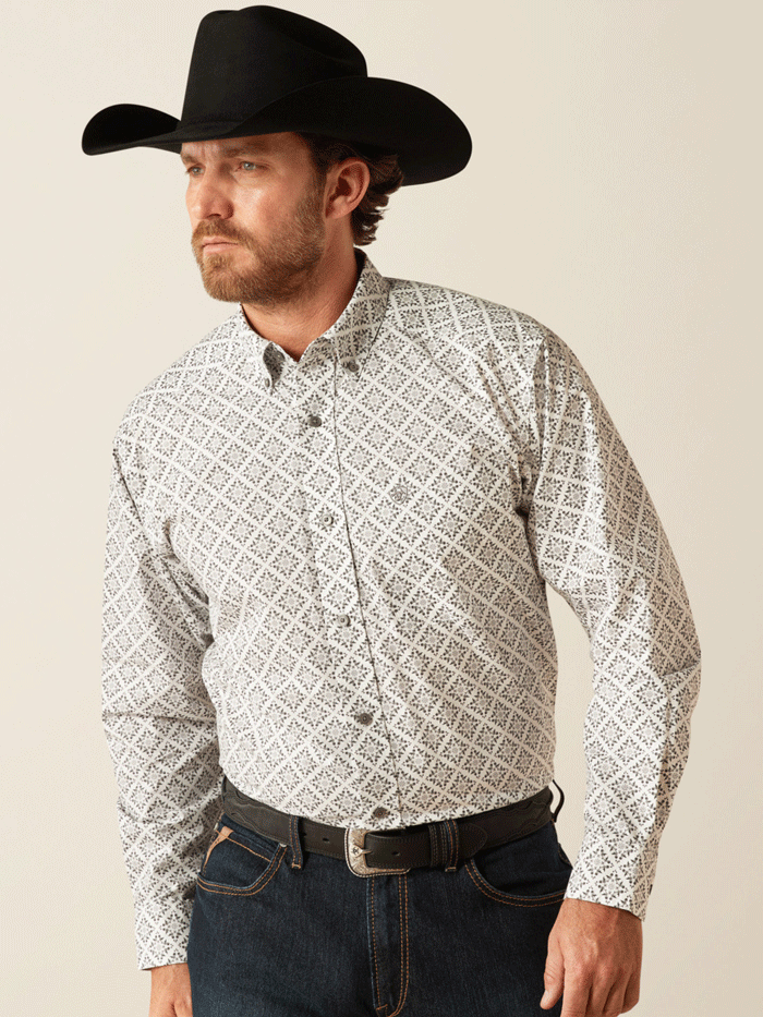 Ariat Men's Jagger Classic Fit Shirt - White | Comfortable Western Style Long Sleeve Button Down for Casual Wear & Outdoor Activities
