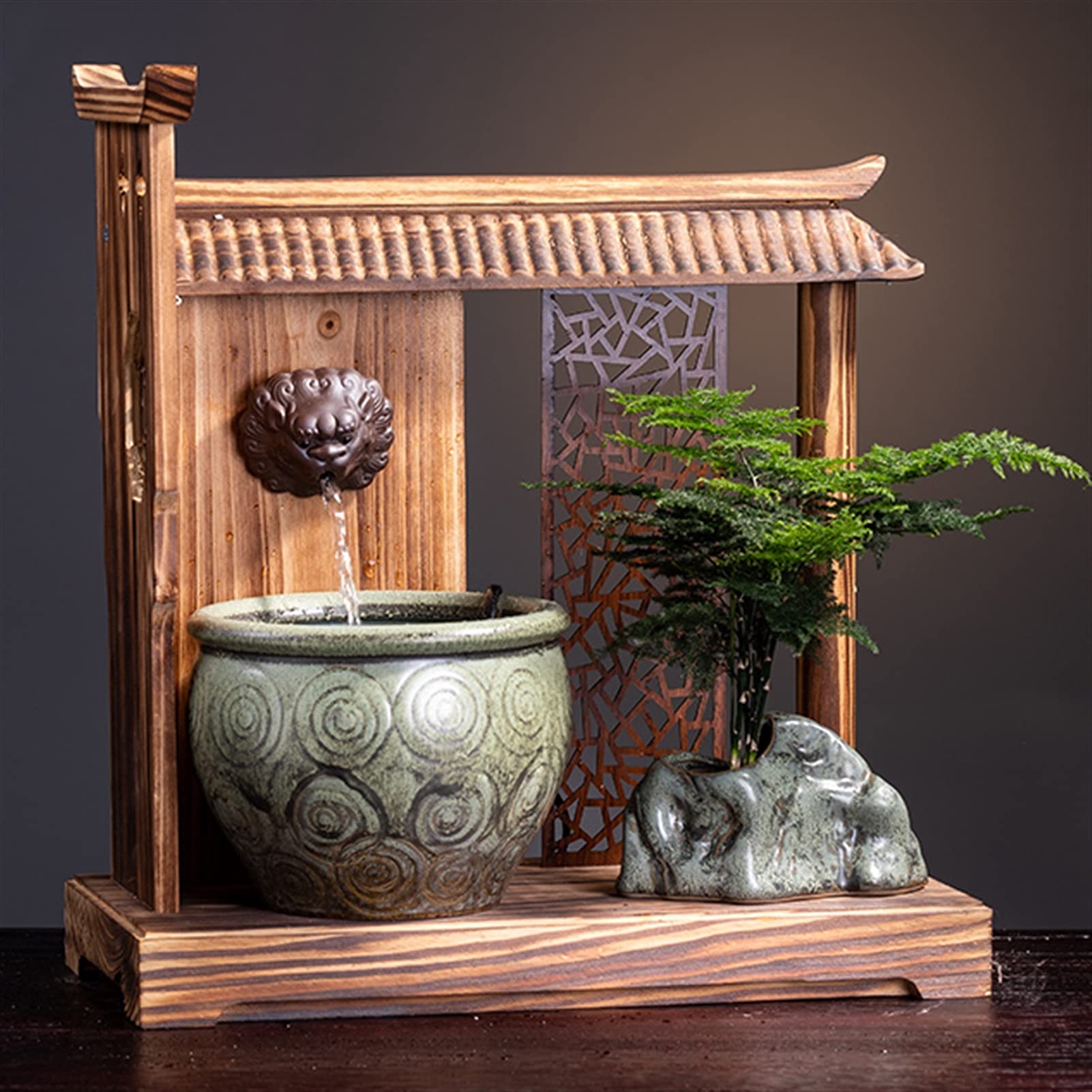 Chinese Style Desktop Fountain - Indoor Tabletop Water Fountain with Circulating Flow for Office & Home Decor | Relaxing Zen Bonsai Water Feature for Stress Relief & Feng Shui