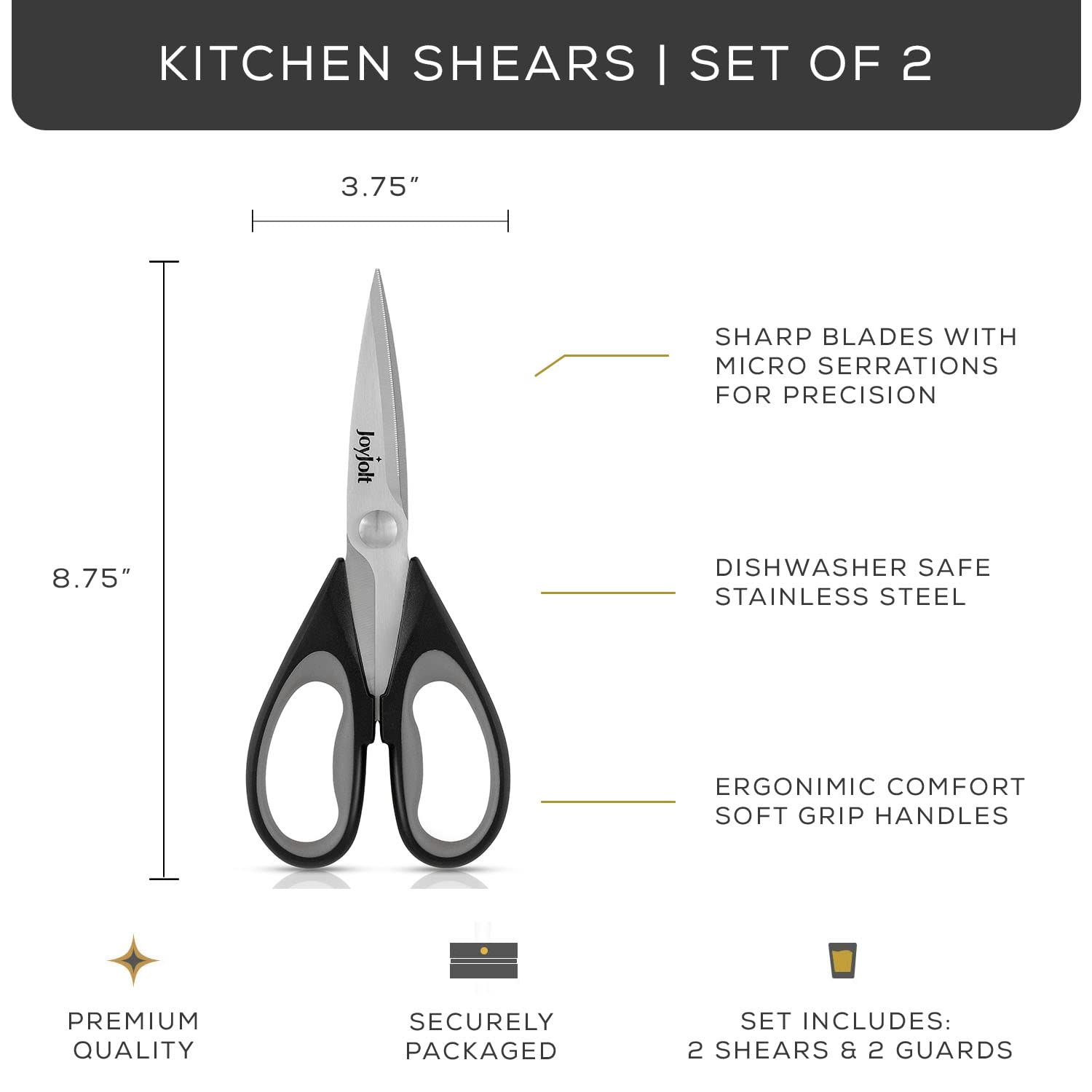 JoyJolt Heavy Duty Kitchen Shears (2-Pack) - Stainless Steel Multi-Purpose Scissors for Herbs, Vegetables, Meat & Poultry - Dishwasher Safe with Protective Sheaths - Perfect for Cooking, Food Prep & Butchering