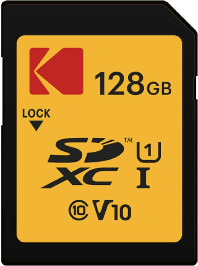 Kodak 128GB SDXC UHS-I U1 V10 Memory Card - High Speed for DSLR, Cameras, Drones & Action Cameras - Perfect for 4K Video & Burst Mode Photography