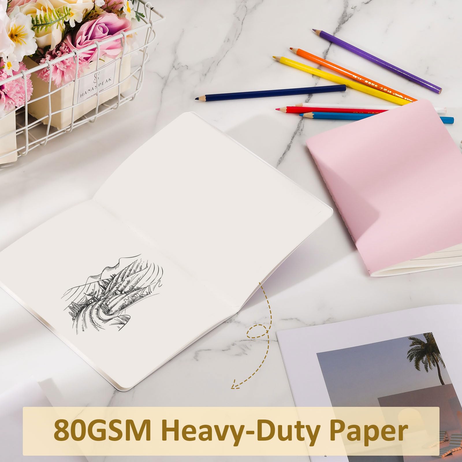 Ddaowanx 8-Pack Blank A5 Notebooks - 72 Pages, 80GSM, 8.3x5.5 Inch Bulk Journals for Writing, Sketching & Note Taking - Perfect for Office, School, Travel & Daily Use (8 Colors)