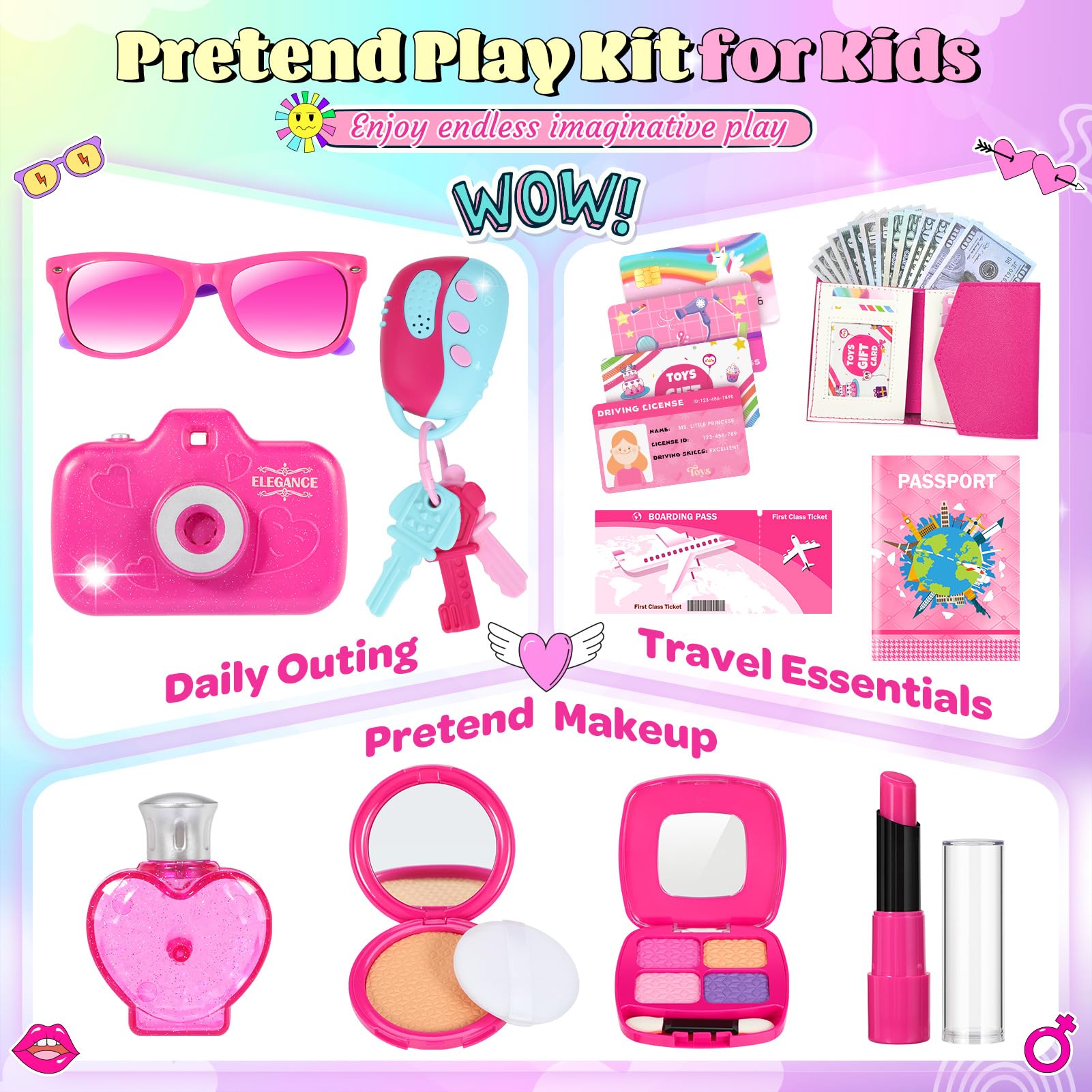 Little Girls Purse with Pretend Makeup - Princess Toy Gift for 3-8 Year Olds - Birthday & Christmas Present