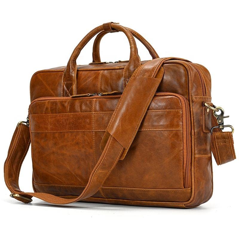 14 Inch Leather Laptop Bag for Men & Women - Professional Business Briefcase Satchel with Adjustable Shoulder Strap - Perfect for Office Work, Travel & Commuting