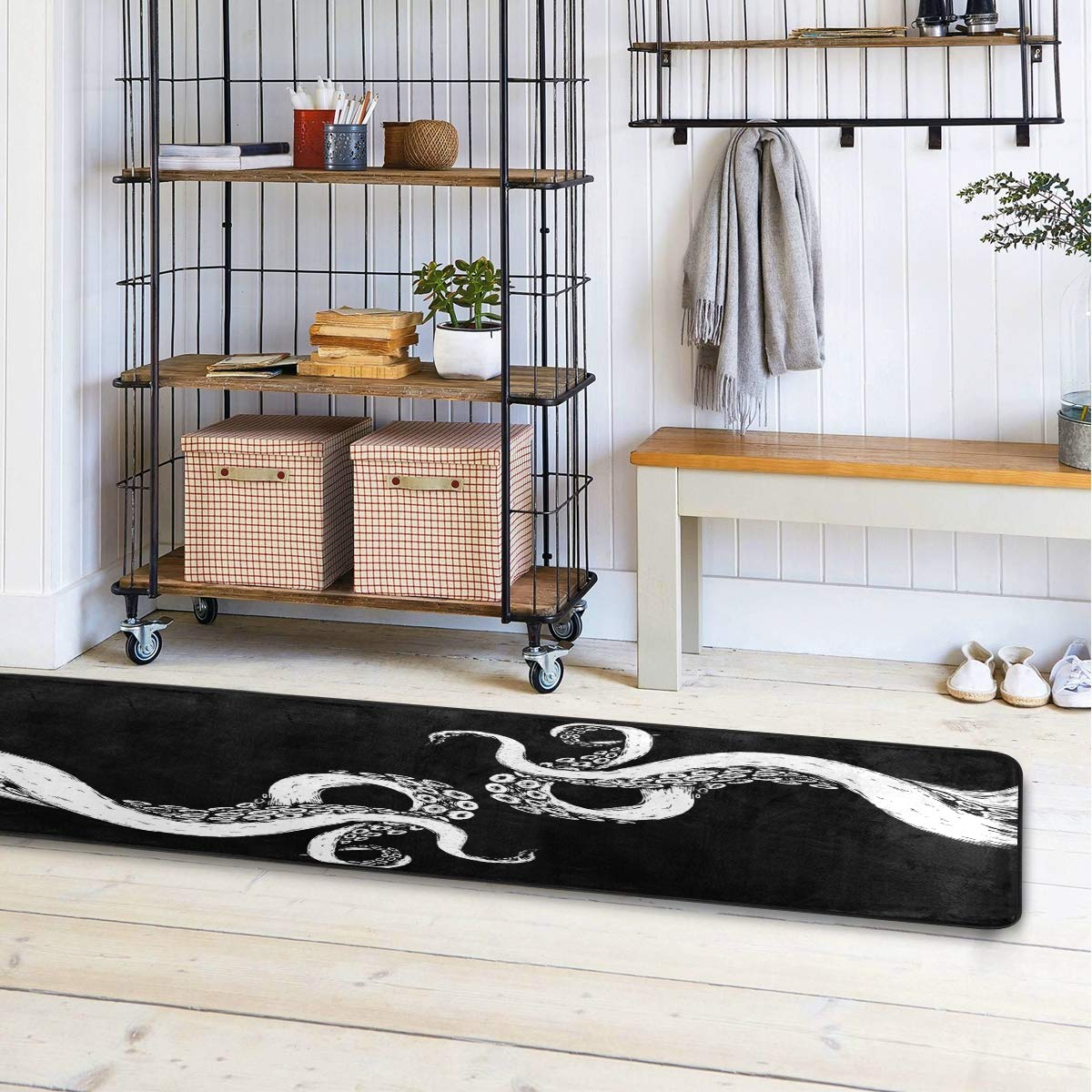 ALAZA Ocean Octopus Kraken Black Collection Area Rug - 2' x 6' Non-Slip Floor Mat for Living Room, Bedroom, Kitchen - Perfect for Home Decor, Kids Play Area & Coastal Theme Spaces