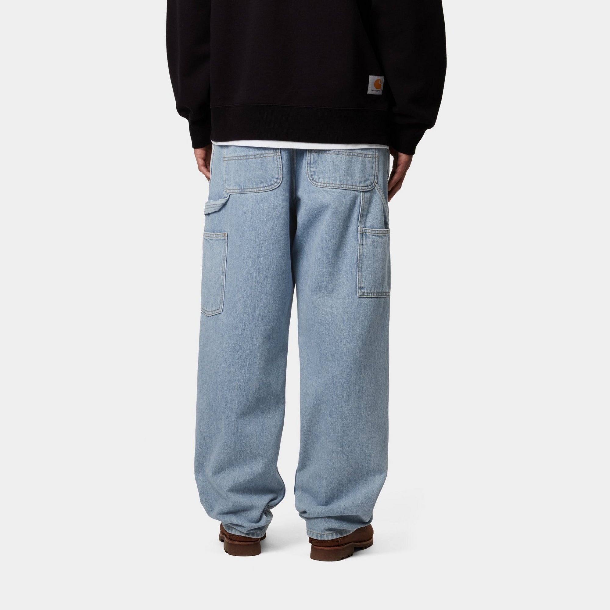 Men's Double Knee Work Pants - Heavy Stone Bleached Denim Jeans for Construction & Outdoor Work | Durable Blue Workwear for Carpenters, Mechanics & Laborers