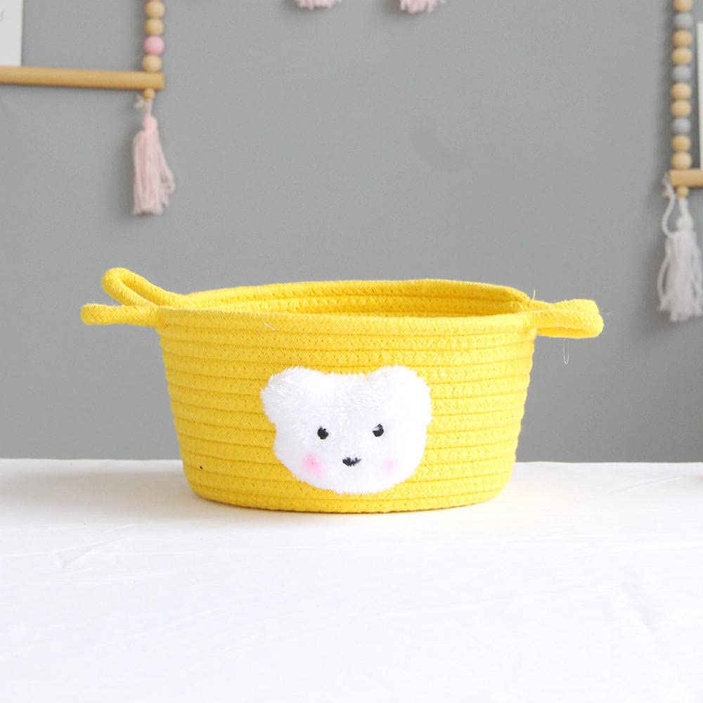 Stylish INS Cotton Rope Storage Basket with Cartoon Design - Pink Woven Toy Organizer with Elliptical Bottom | Perfect for Nursery, Bathroom & Home Decor Organization