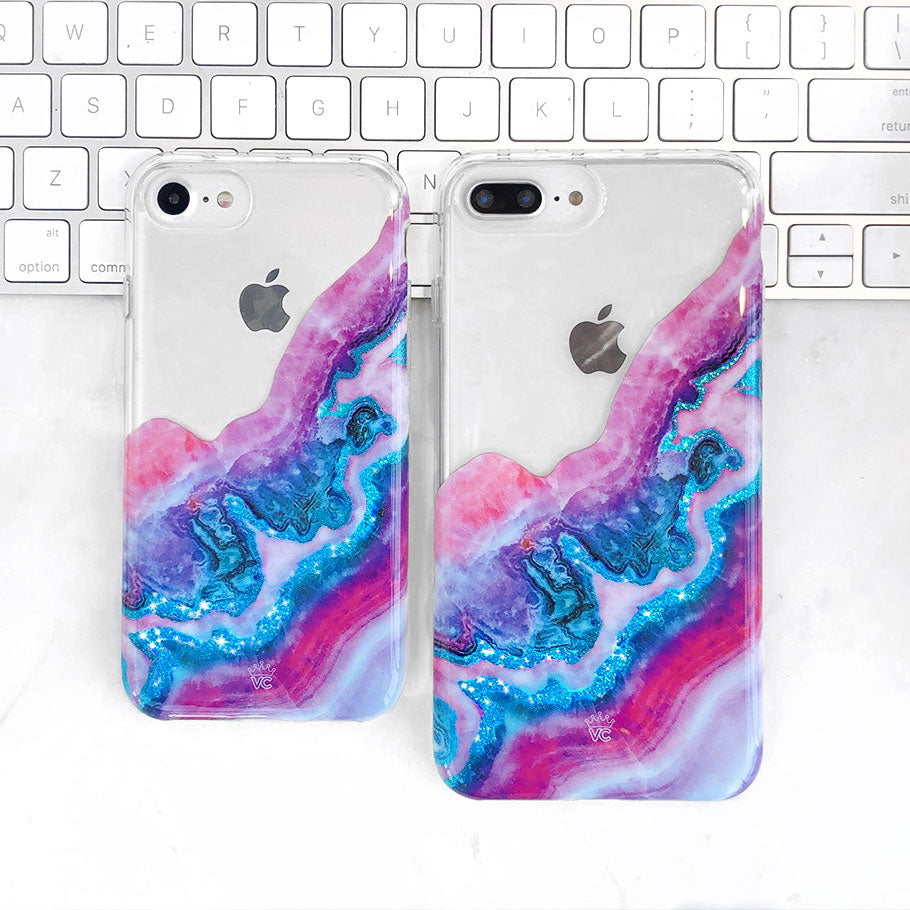 Geode Glitter Clear iPhone Case - Shatterproof Protective Cover with Crystal Design for iPhone 14/13/12/11 Pro Max - Perfect for Everyday Use & Special Occasions