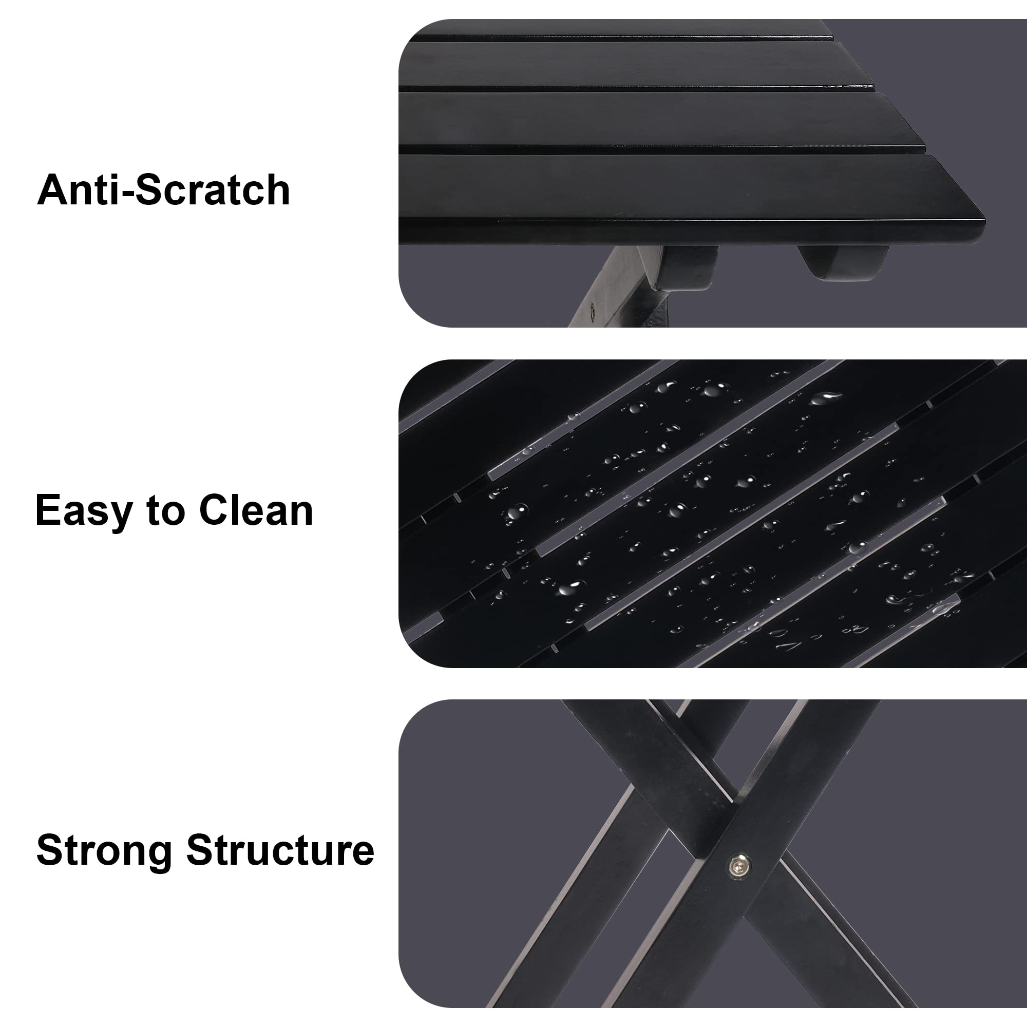 LUCKYERMORE Wooden Folding Square Side Table - Outdoor Patio End Table for Poolside, Backyard & Garden - Black | Perfect for Drinks, Books & Decor by Pool, Patio or Balcony