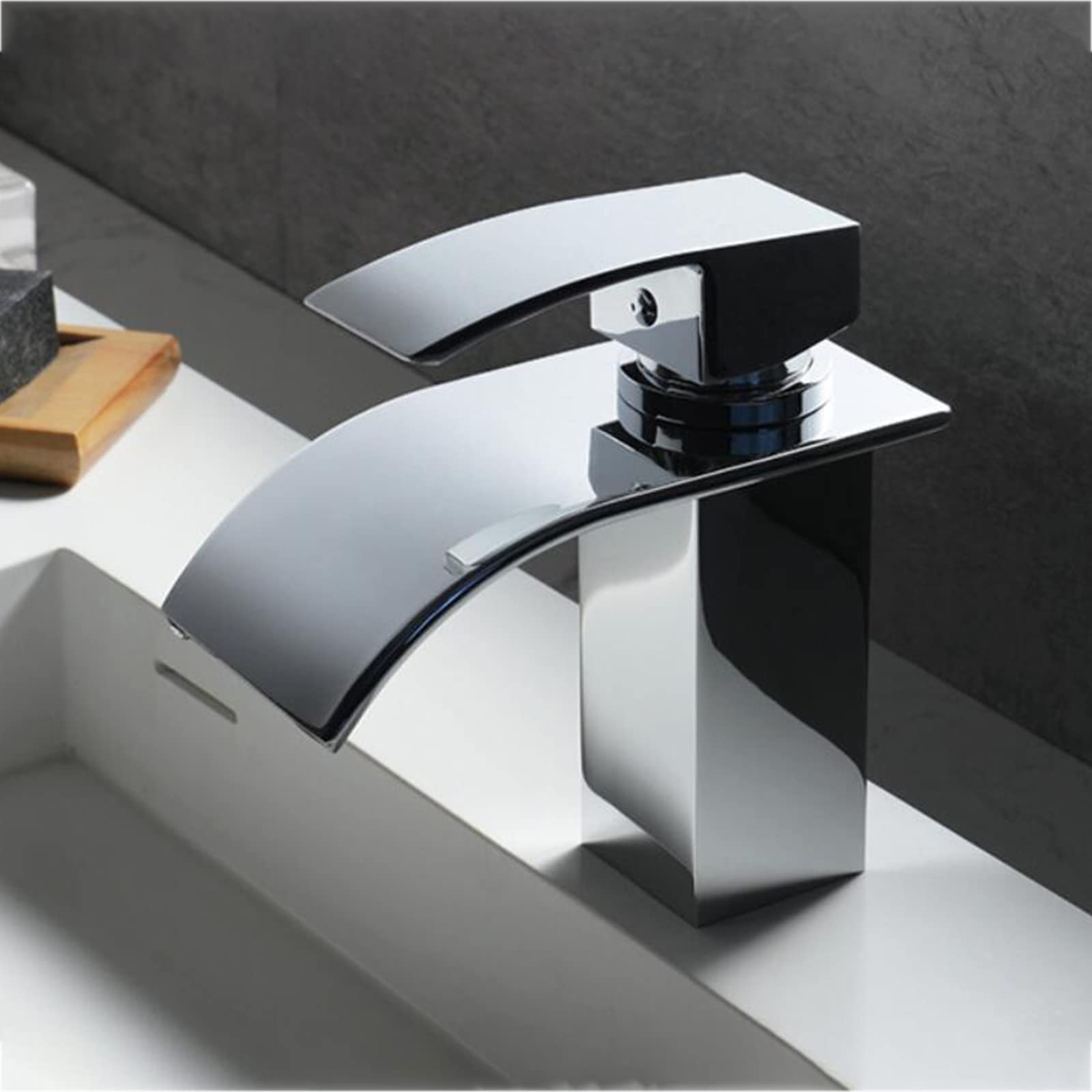 Chrome Plated Single Hole Bathroom Sink Faucet - Waterfall Basin Mixer Tap with Single Handle, Hot & Cold Water Brass Lavatory Faucet for Vessel Sinks - Perfect for Modern Bathroom & Powder Room Upgrades