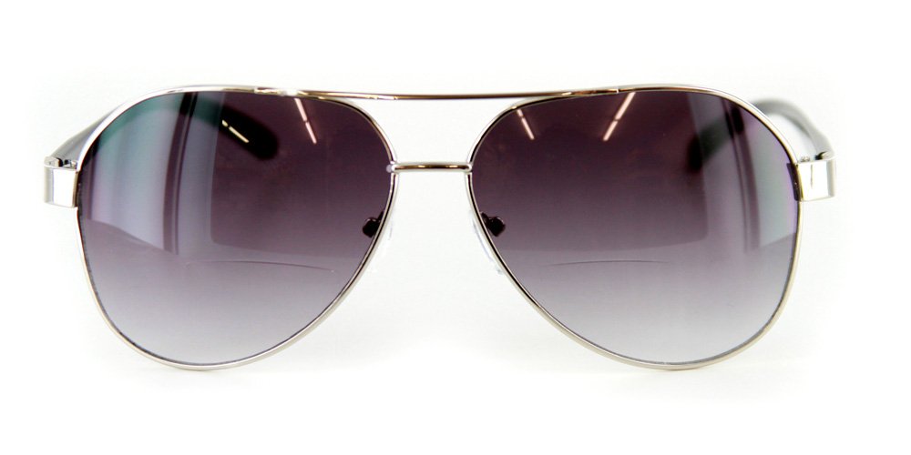 Traditional Aviators Bifocal Sunglasses (Chrome/Smoke +1.00) - Polarized UV Protection Reading Glasses for Men & Women - Perfect for Driving, Fishing, and Outdoor Activities