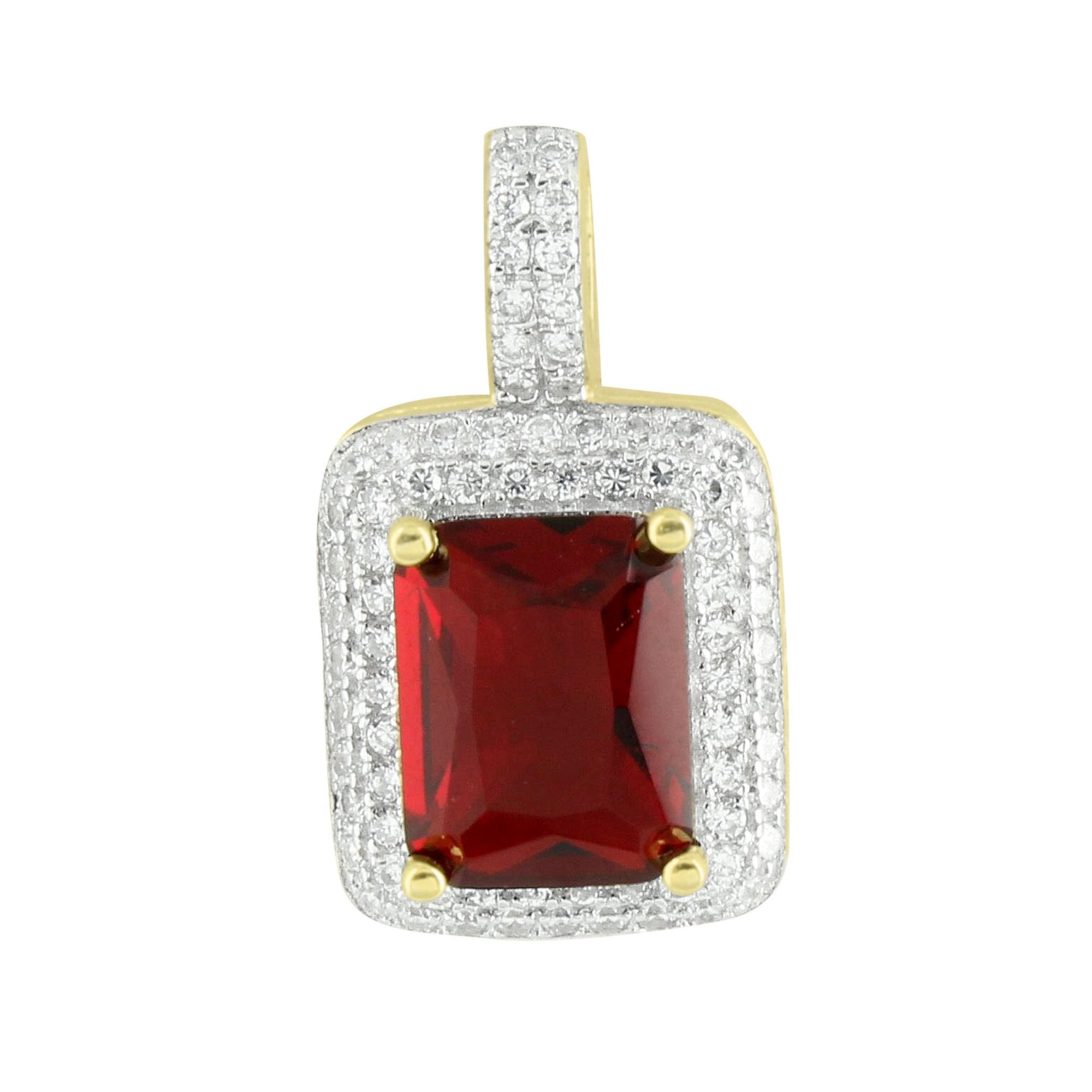 14K Gold Over Sterling Silver Garnet Ruby Solitaire Pendant Necklace - Elegant Bling Jewelry for Women, Perfect for Parties, Weddings & Special Occasions