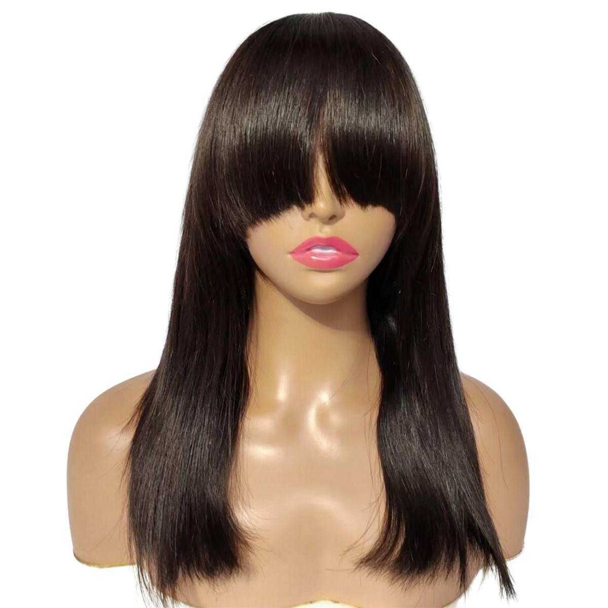 Straight Bang Bonnet Wig for Women - Natural Looking Synthetic Hairpiece with Adjustable Straps - Perfect for Cosplay, Costume Parties, and Everyday Fashion