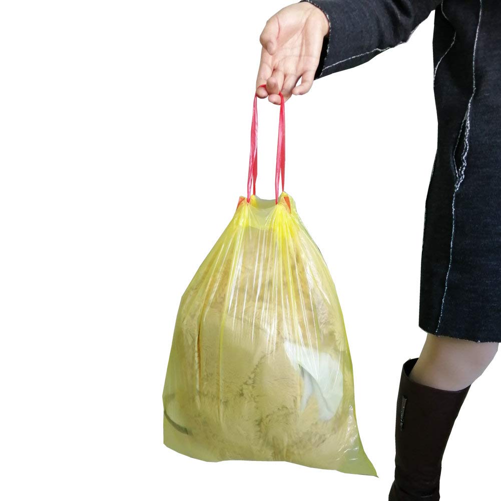 Fangkun 4 Gallon (15 Liter) Small Trash Bags - 90 Count Yellow Drawstring Garbage Bags for Bathroom, Bedroom, Office & Kitchen | Durable Plastic Wastebasket Liners | Perfect for Small Trash Cans, Diaper Pails & Recycling Bins