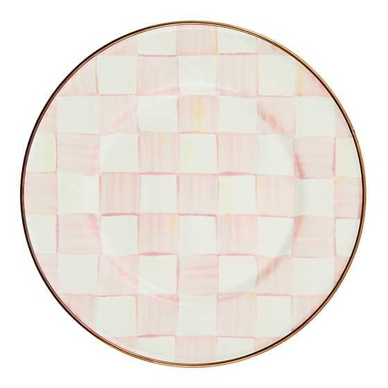 MACKENZIE-CHILDS 8-Inch Enamel Salad Plate & Dessert Plate - Pink and White Rosy Check Design - Perfect for Appetizers, Desserts, Tea Parties & Home Decor